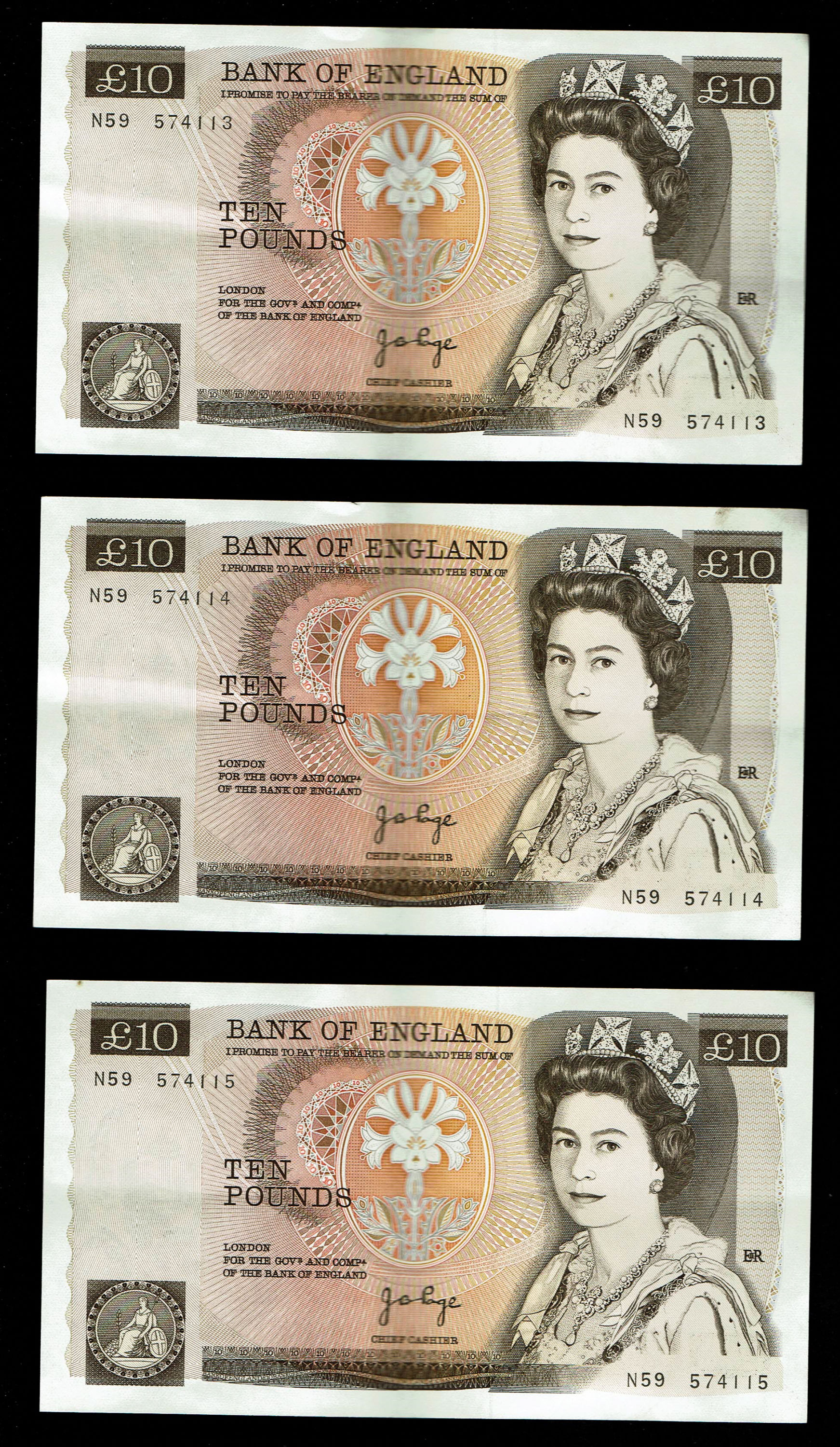 England - 20 Pounds 1970-1980 - 5 Consecutive serial number banknotes - Elizabeth II William Shakespeare - XF - 1 10