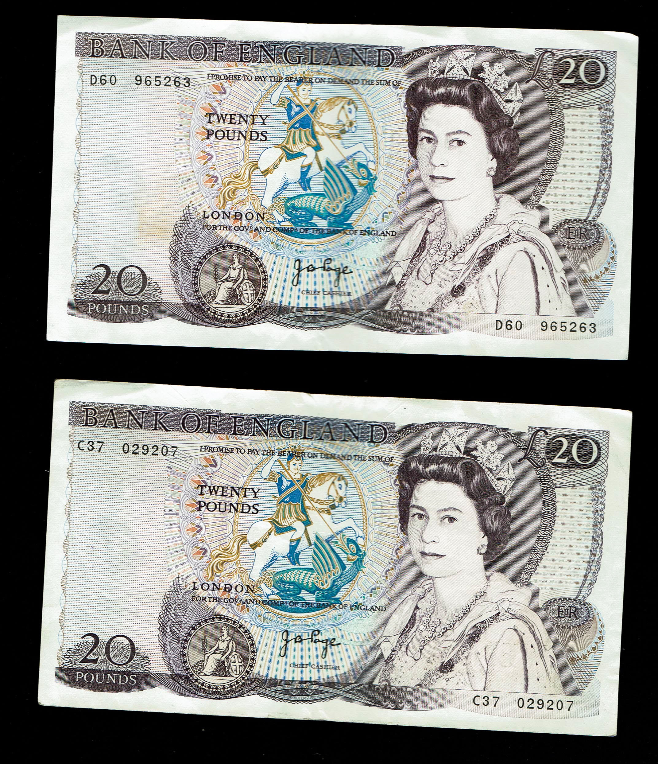 England - 20 Pounds 1970-1980 - 5 Consecutive serial number banknotes - Elizabeth II William Shakespeare - XF - 1 3