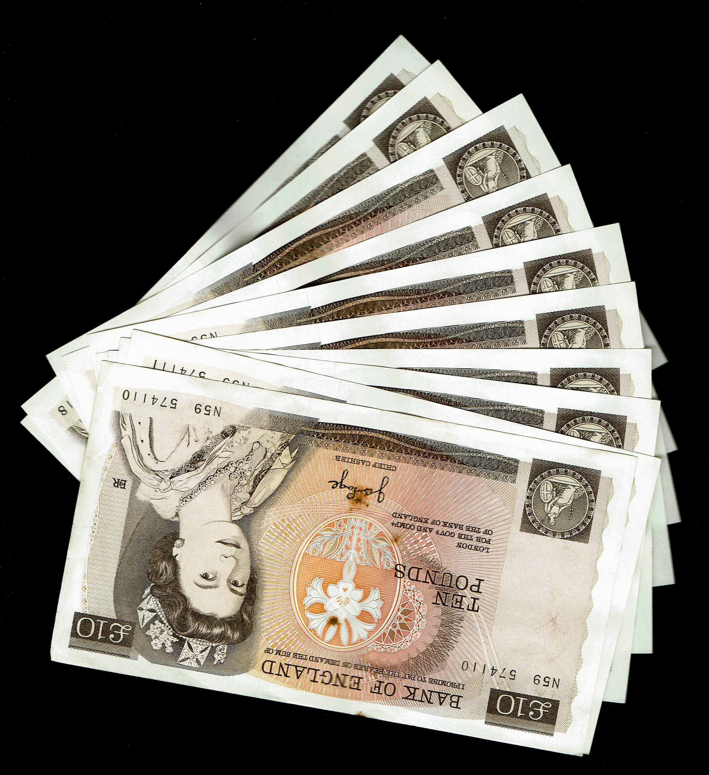 England - 20 Pounds 1970-1980 - 5 Consecutive serial number banknotes - Elizabeth II William Shakespeare - XF - 1 7