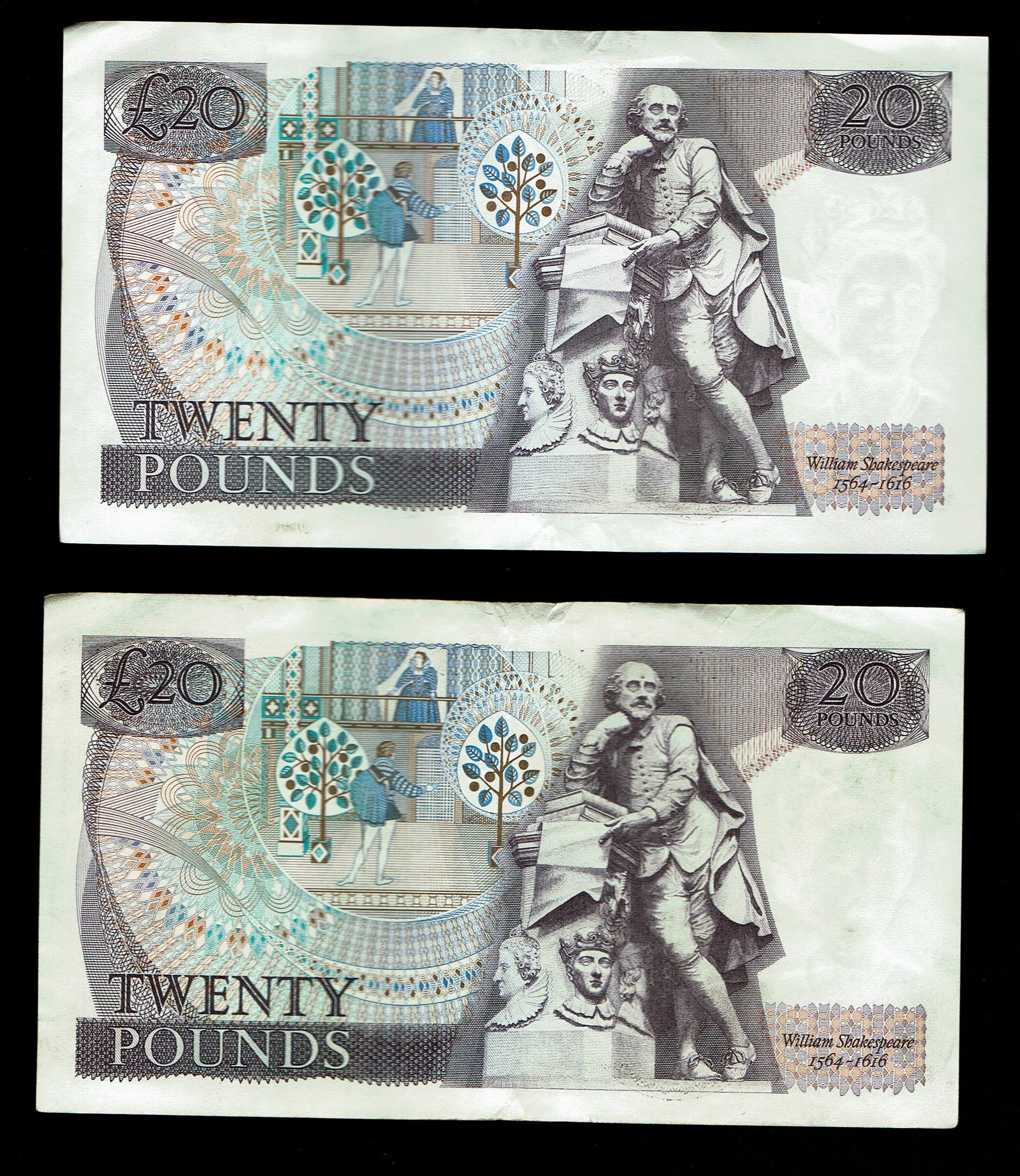 England - 20 Pounds 1970-1980 - 5 Consecutive serial number banknotes - Elizabeth II William Shakespeare - XF - 1 4
