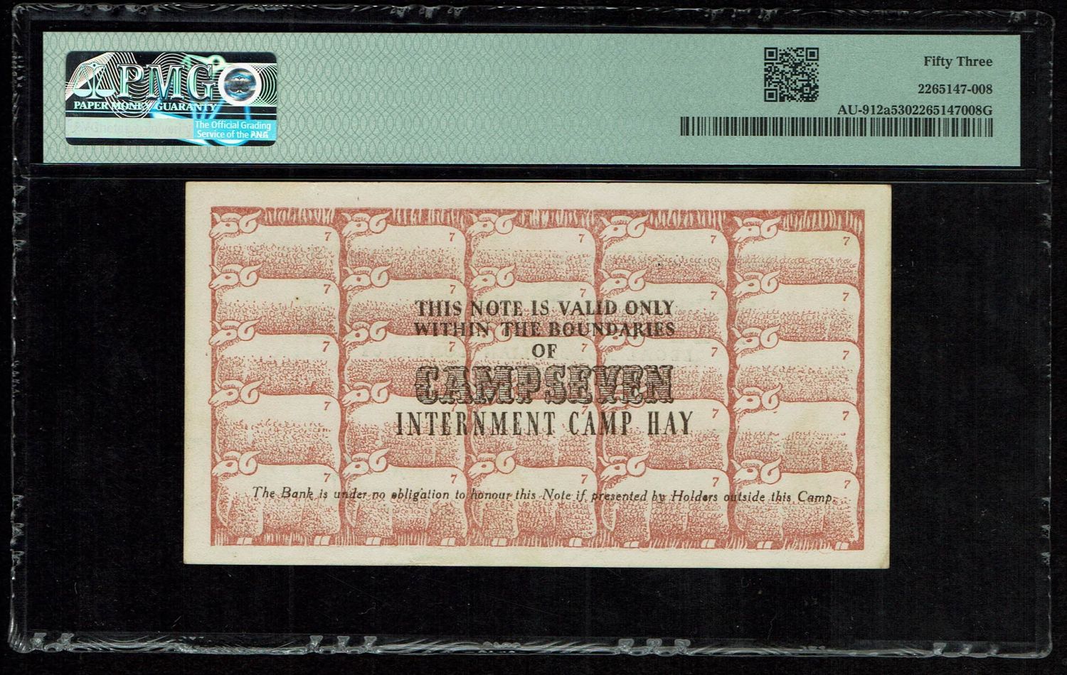 Holocaust concentration camps money - Australia, Hay camp - for a total of 2 Shilling - PMG 53 - Very Rare - 1 1