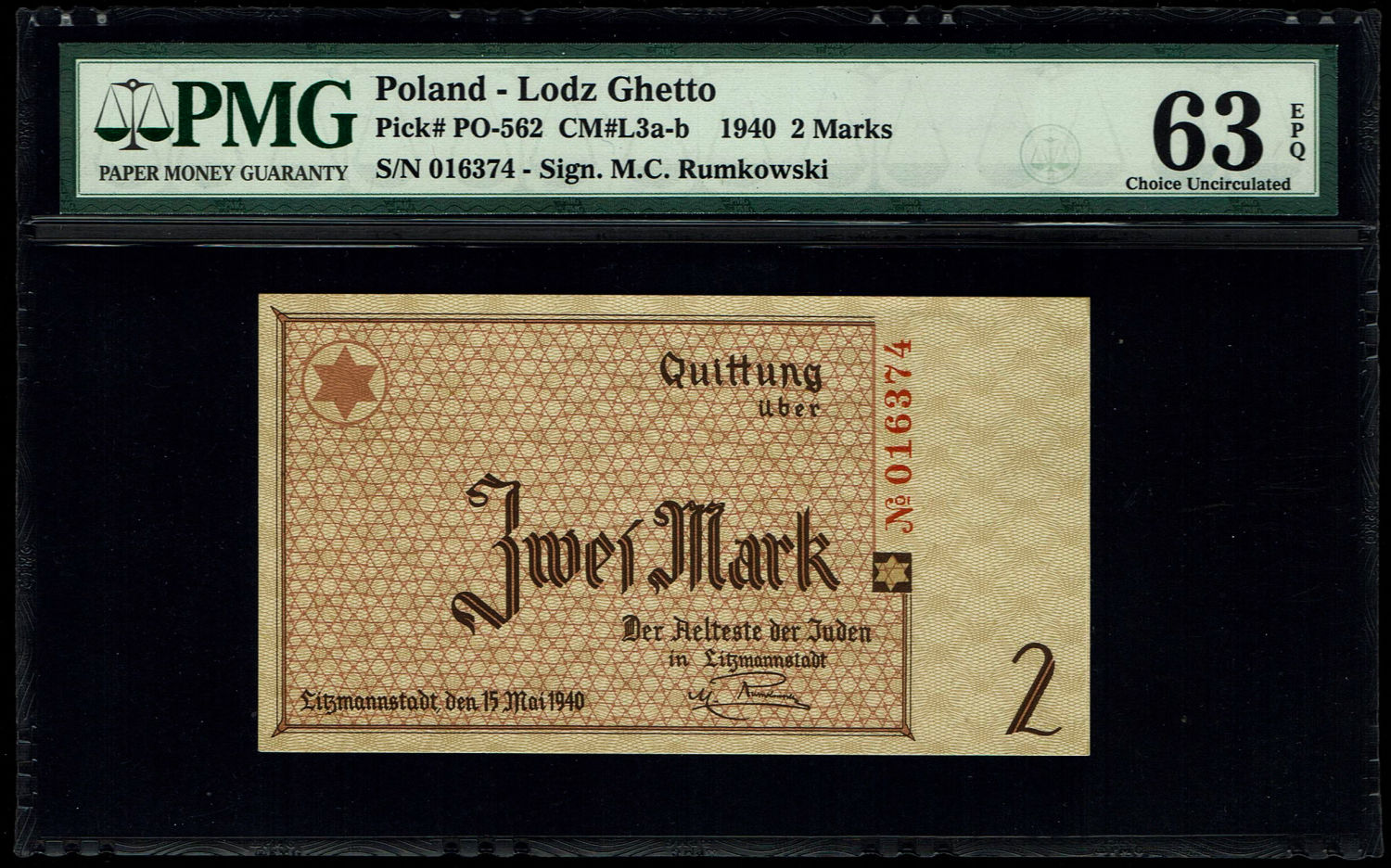 Holocaust concentration camps money - Poland - 2 mark 1940 - Ghetto Lodz - PMG 63 EPQ