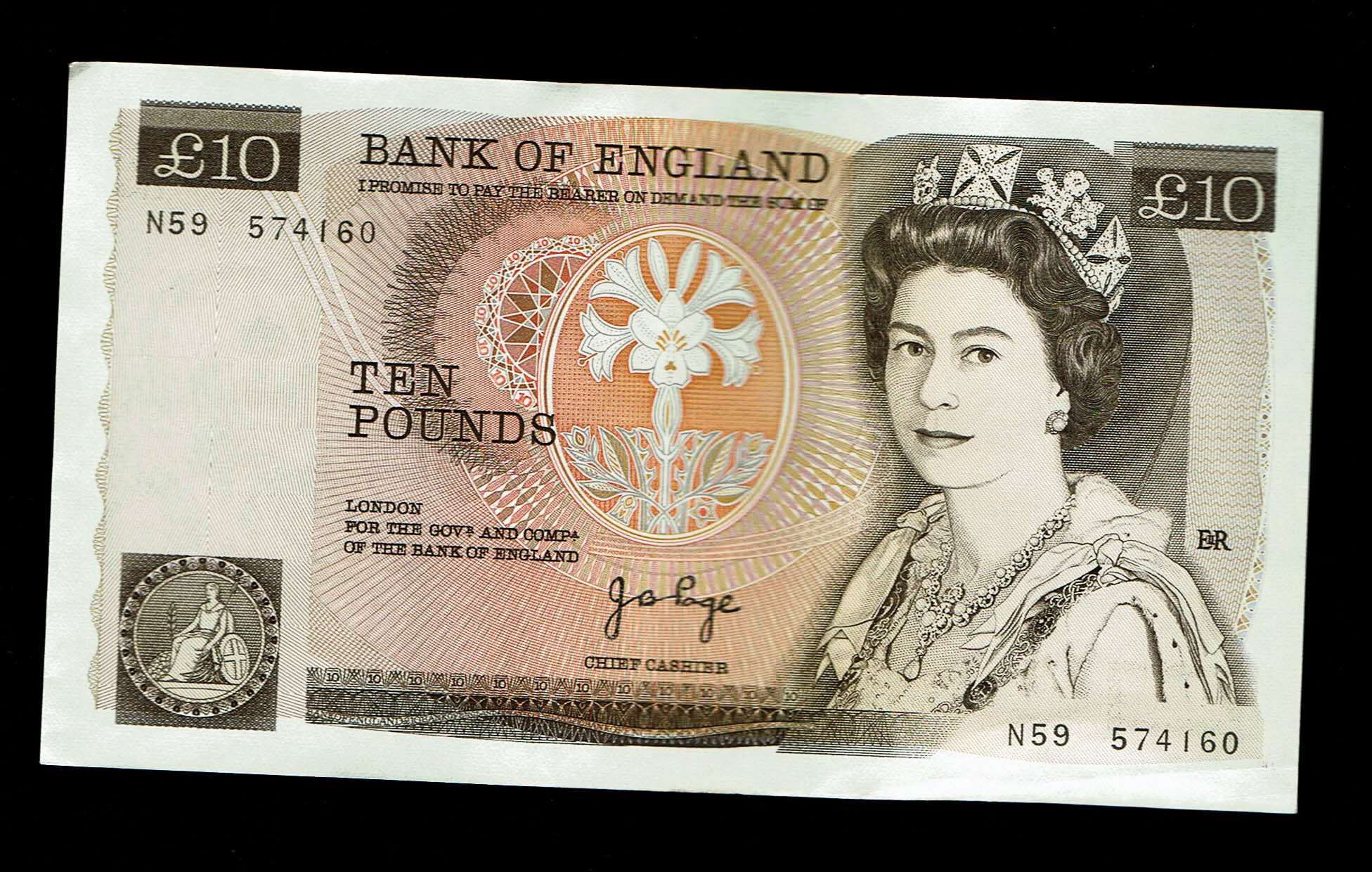 England - Lot of 10 banknotes, 10 Pounds 1975-1980 - Elizabeth II Florence Nightingale - Consecutive S.N. - XF - 1 7
