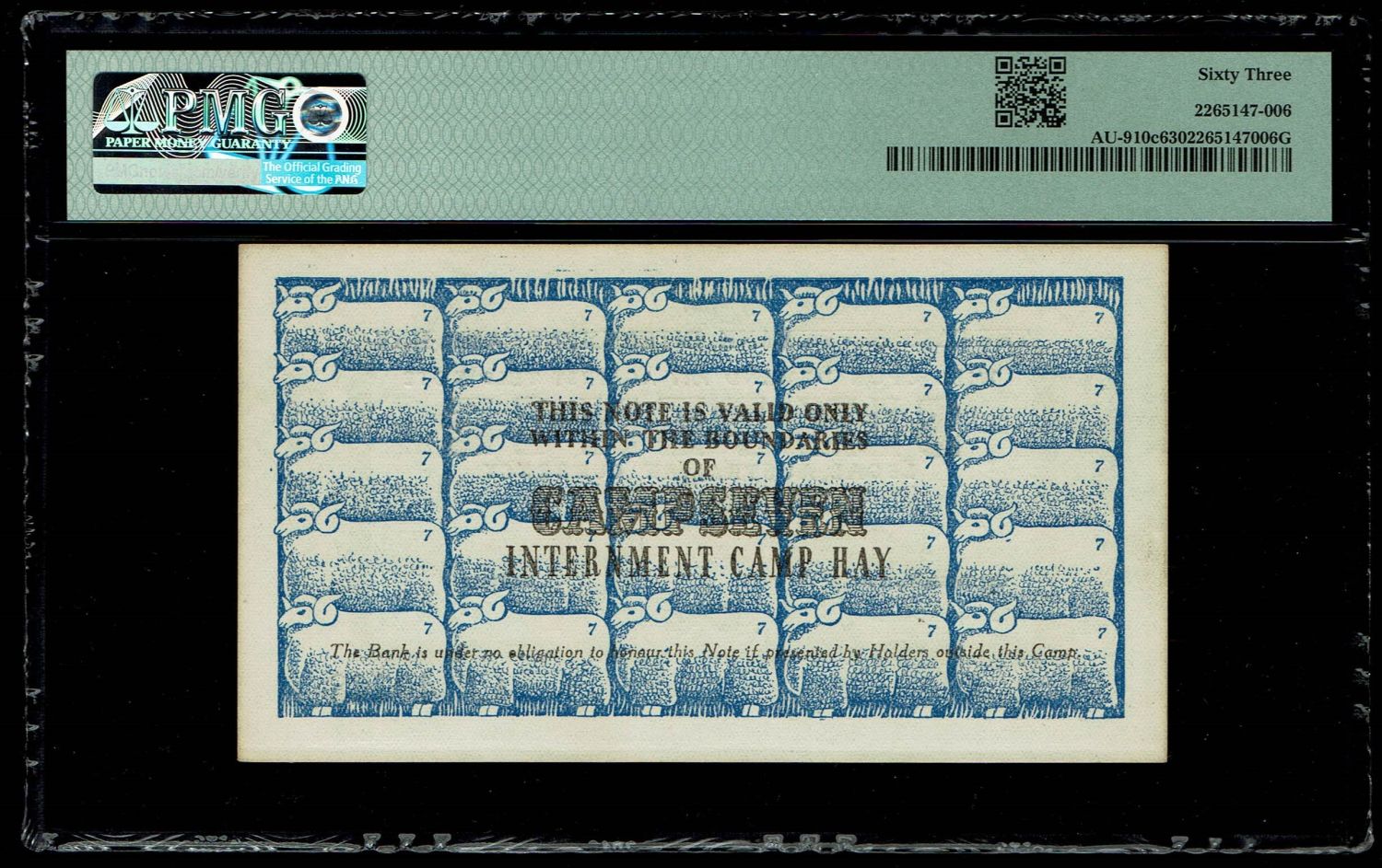 Holocaust concentration camps money - Australia, Hay camp - for a total of 6 pence - PMG 63 - Very Rare - 1 1
