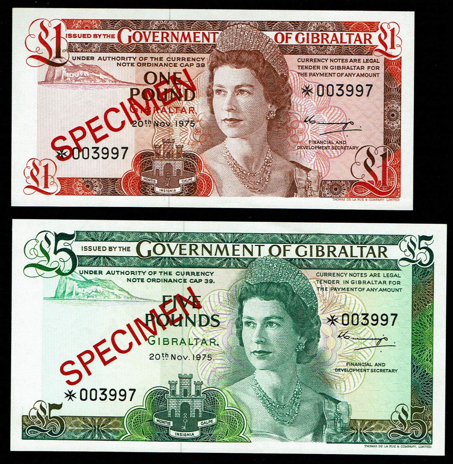 Gibraltar - 4 Banknotes of 1, 5, 10, 20 Pounds 1975 - SPECIMEN - UNC - 1 1