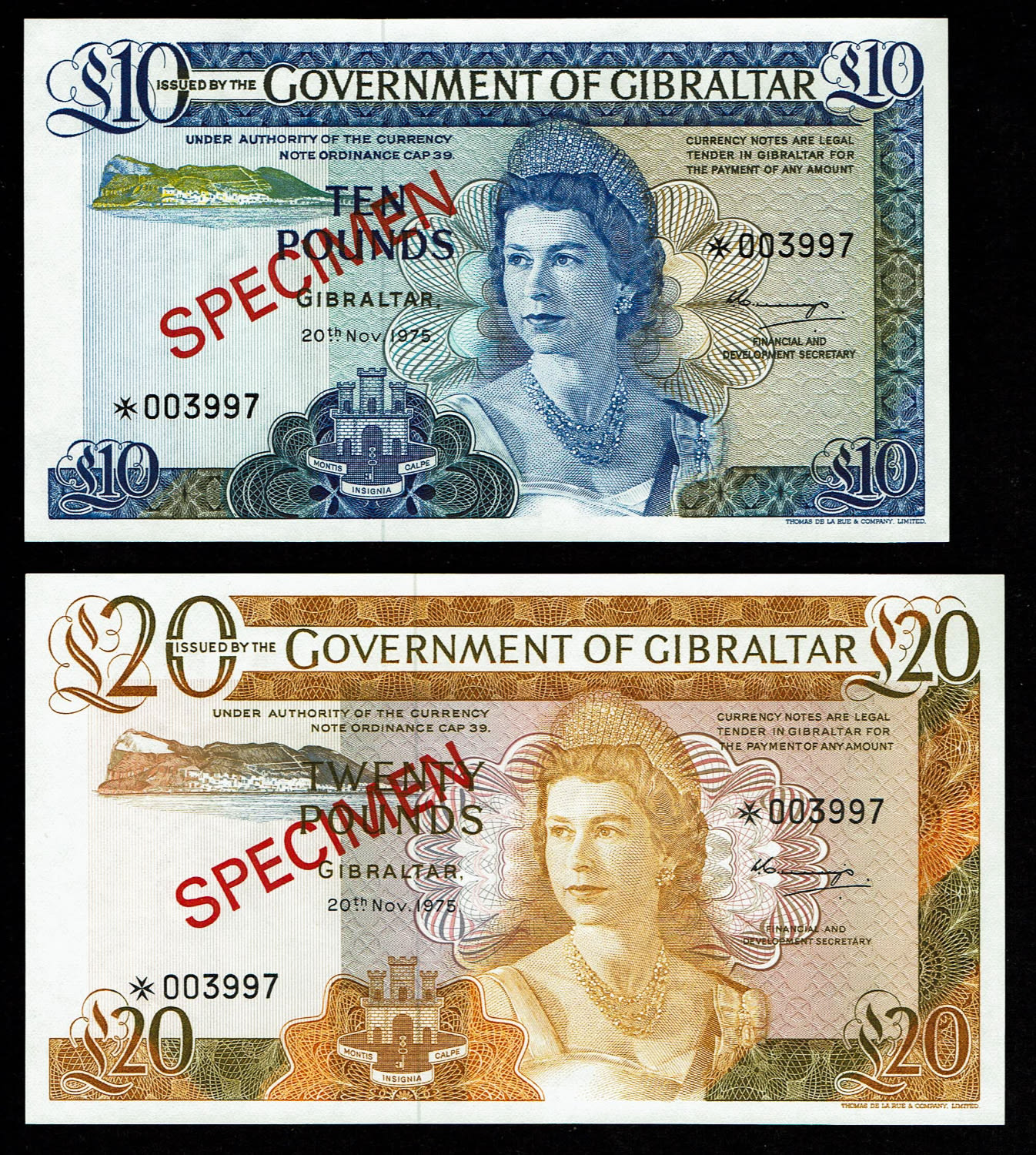 Gibraltar - 4 Banknotes of 1, 5, 10, 20 Pounds 1975 - SPECIMEN - UNC - 1 3