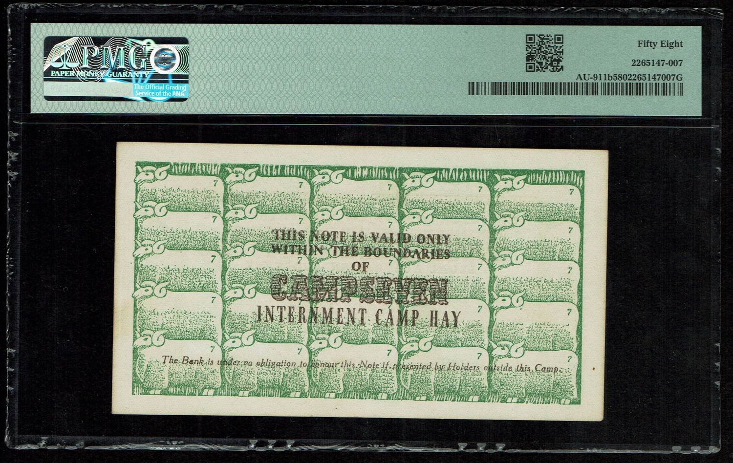 Holocaust concentration camps money - Australia, Hay camp - for a total of 1 Shilling - PMG 58 - Very Rare - 1 1