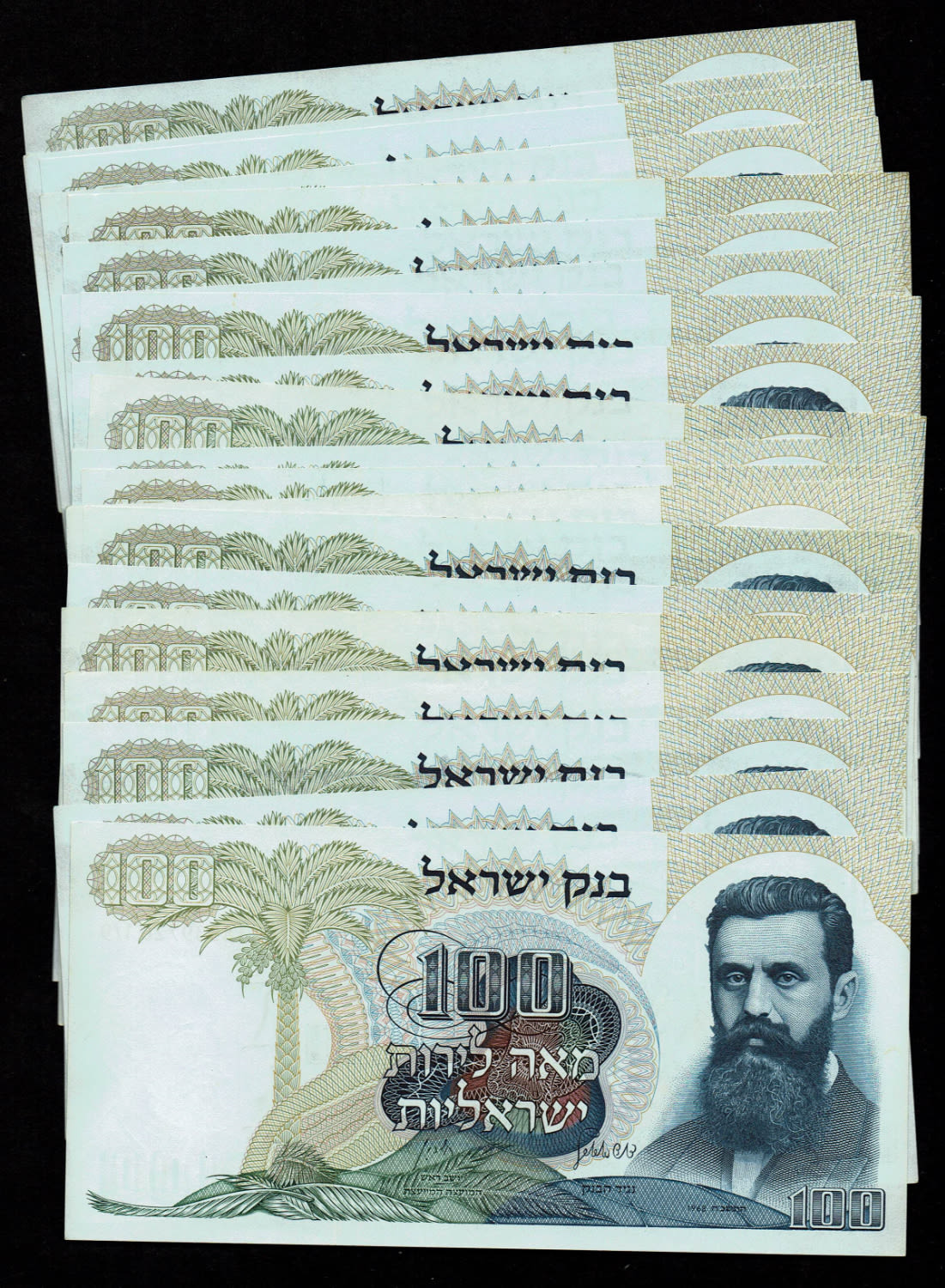 Israel - 20 Banknotes of 100 Pounds 1968 - 20 Different Prefixes, complete set - Red Serial Number - UNC - 1 0
