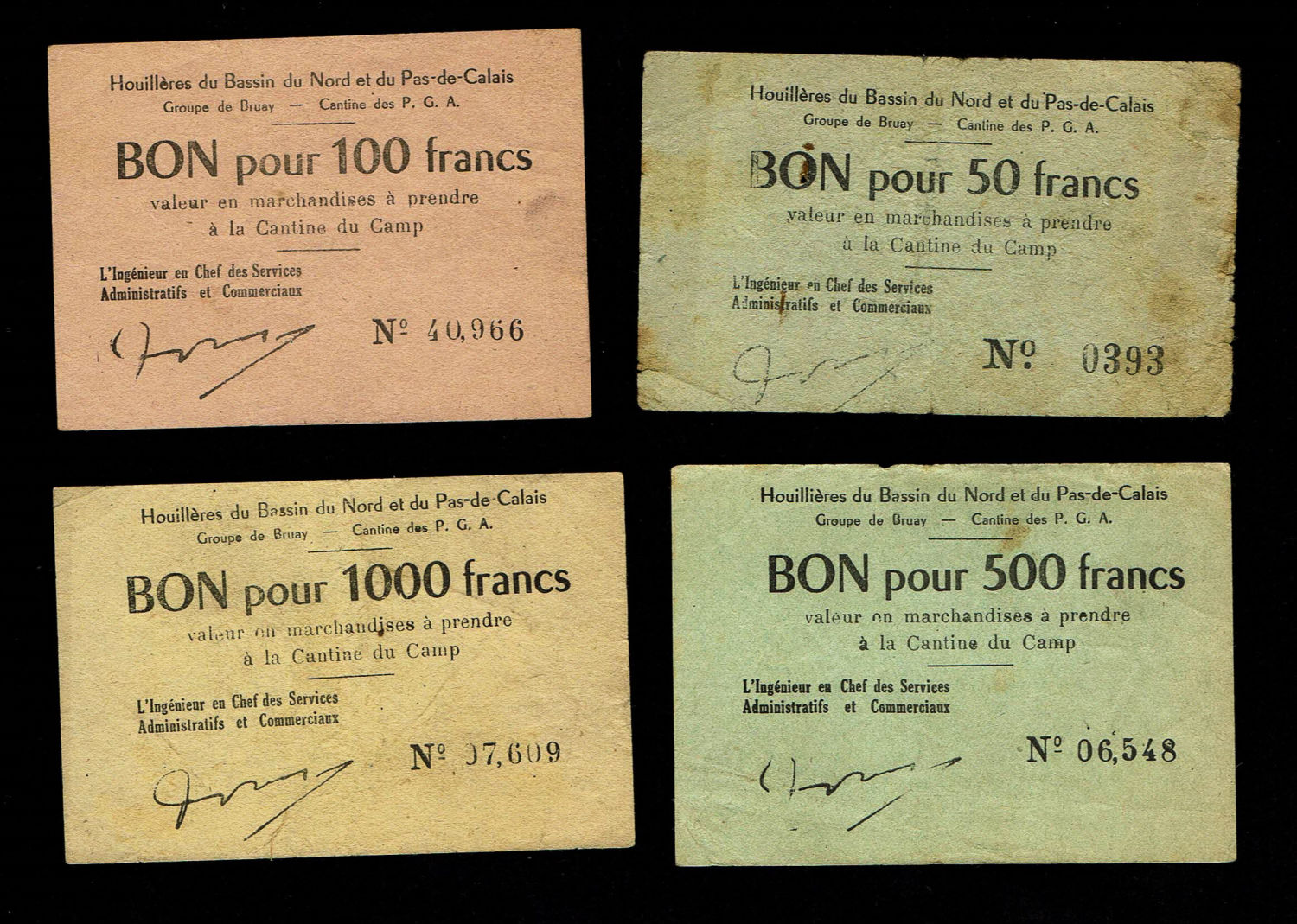 Holocaust concentration camps money - France - 50, 100, 500 and 1,000 francs 1945-1948 - Prisonniers de ...