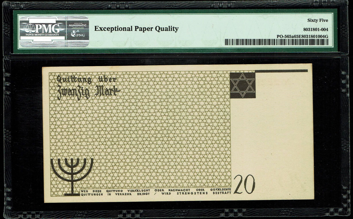 Holocaust concentration camps money - Poland - 20 mark 1940 - Ghetto Lodz - PMG 65 EPQ - Without water mark - 1 1