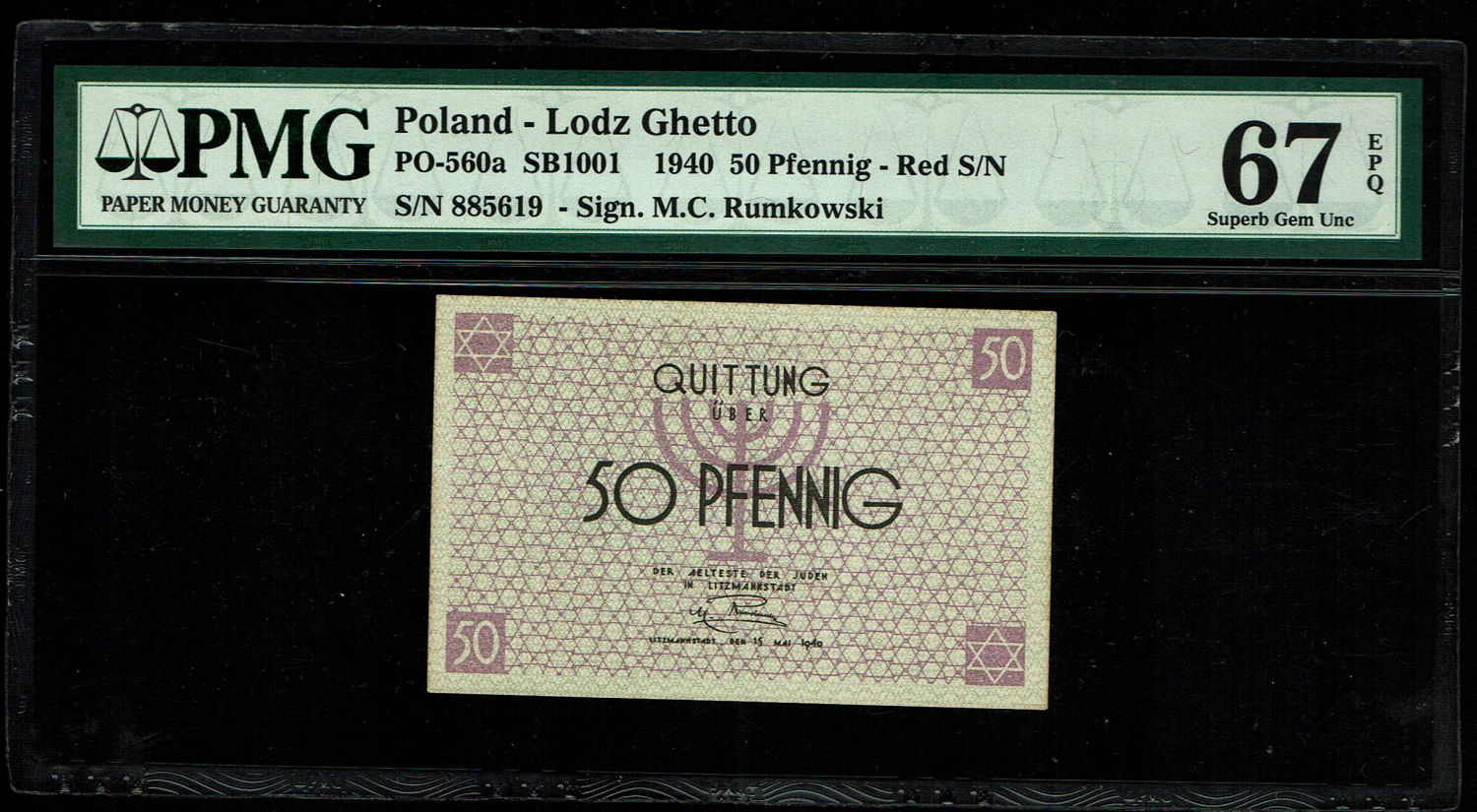 Holocaust concentration camps money - Poland - Pair banknotes of 50 pfenning 1940 - ghetto Lodz - PMG 67 EPQ
