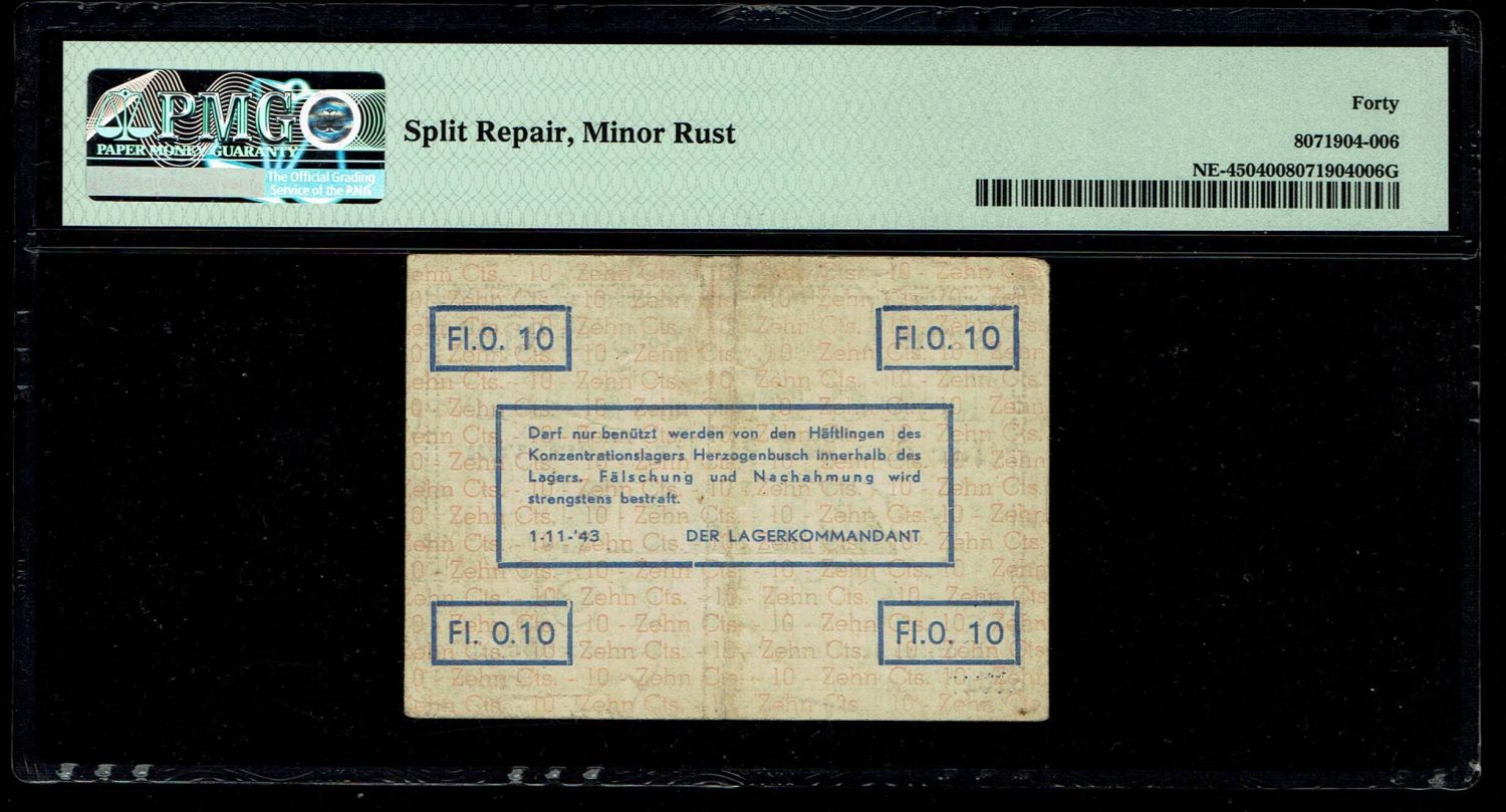 Holocaust concentration camps money - Netherlands, Camp Herzogenbusch - 10 cents 1943 - PMG 40 - 1 1