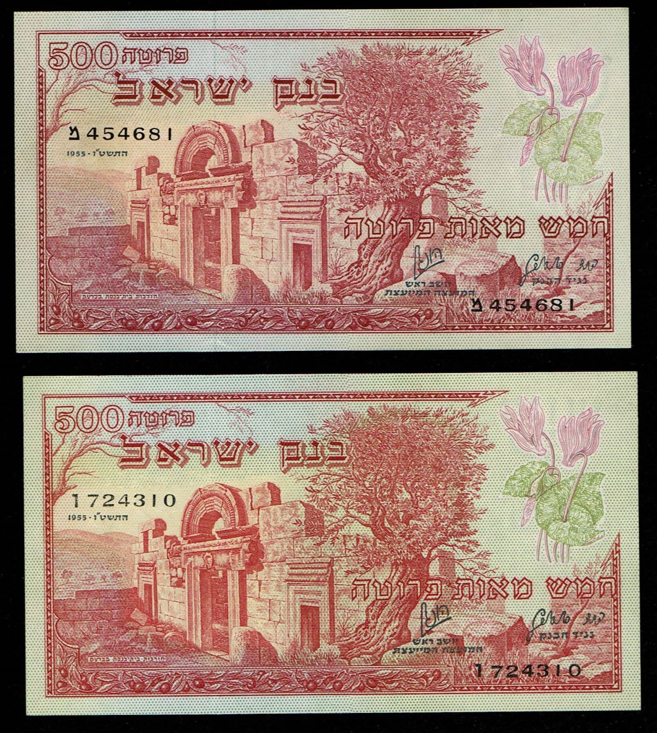 Israel - Lot of 5 banknotes, 500 Pruta 1955 - UNC - 1 3
