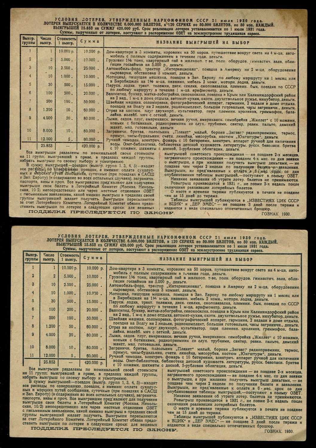 Russia – Lot of 6 Ozt lottery tickets, the lottery was on land where participants could settle – Russian and ... - 1 4