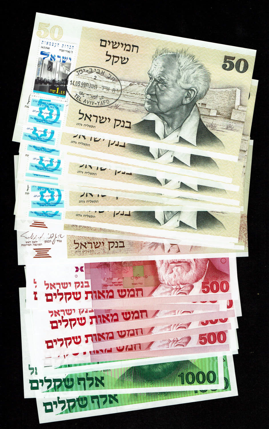 Israel - Set of 18 banknotes, 50, 100, 500 and 1000 shekels 1978, 1979, 182, 1983 - UNC - 1 0