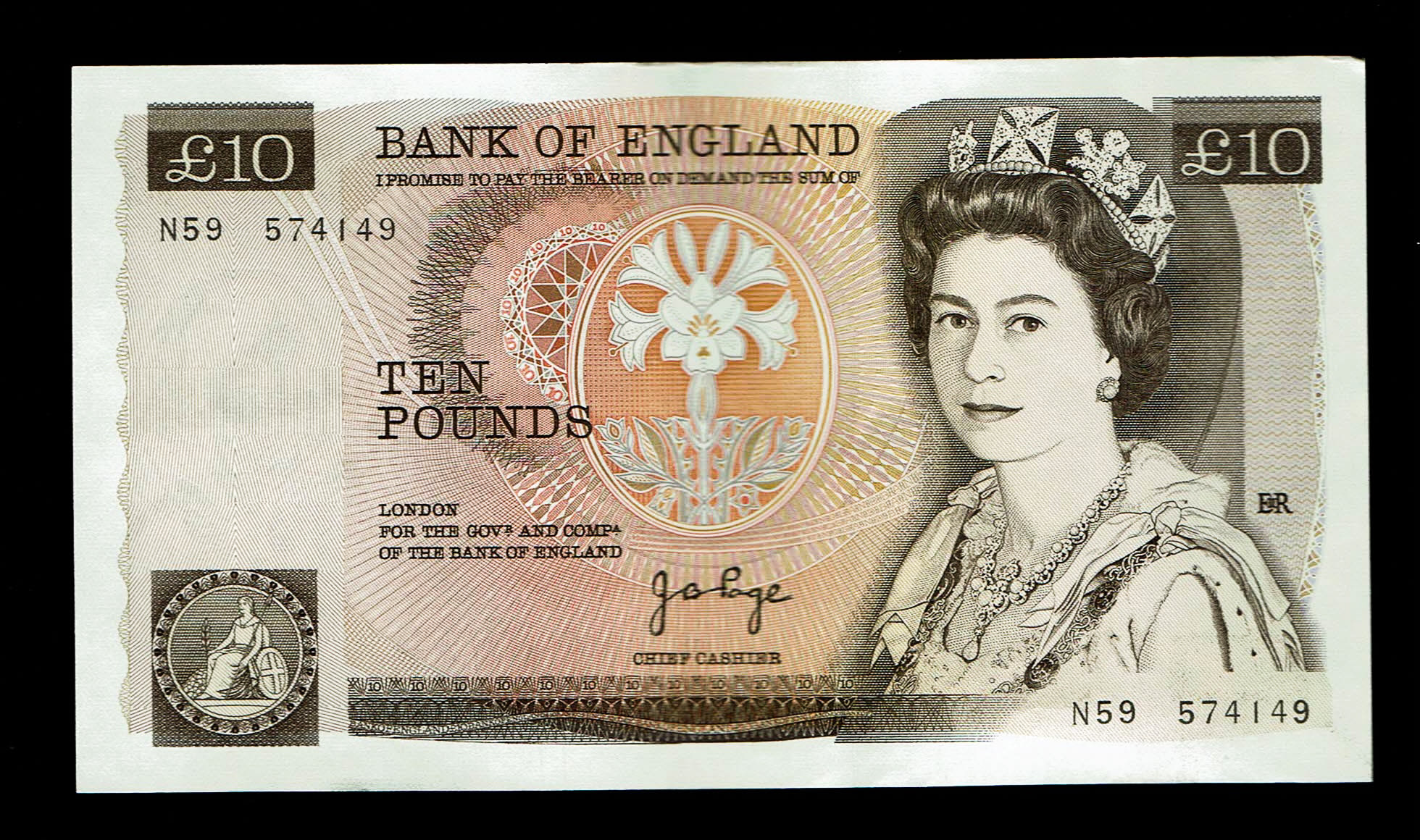 England - Lot of 10 banknotes, 10 Pounds 1975-1980 - Elizabeth II Florence Nightingale - Consecutive S.N. - XF - 1 7