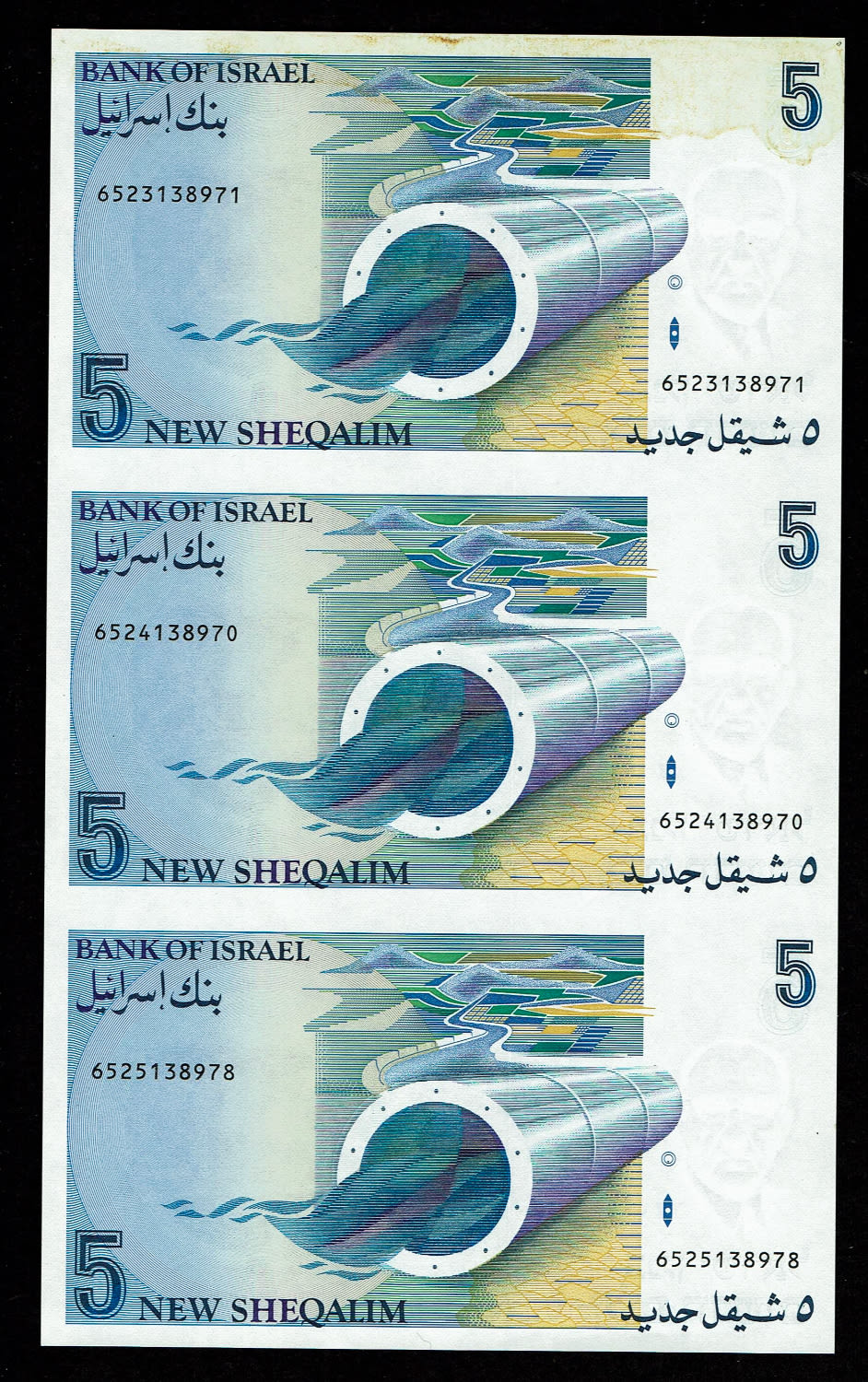 Israel - Banknotes sheet of 5 New Shekel 1987 - UNC - 1 1