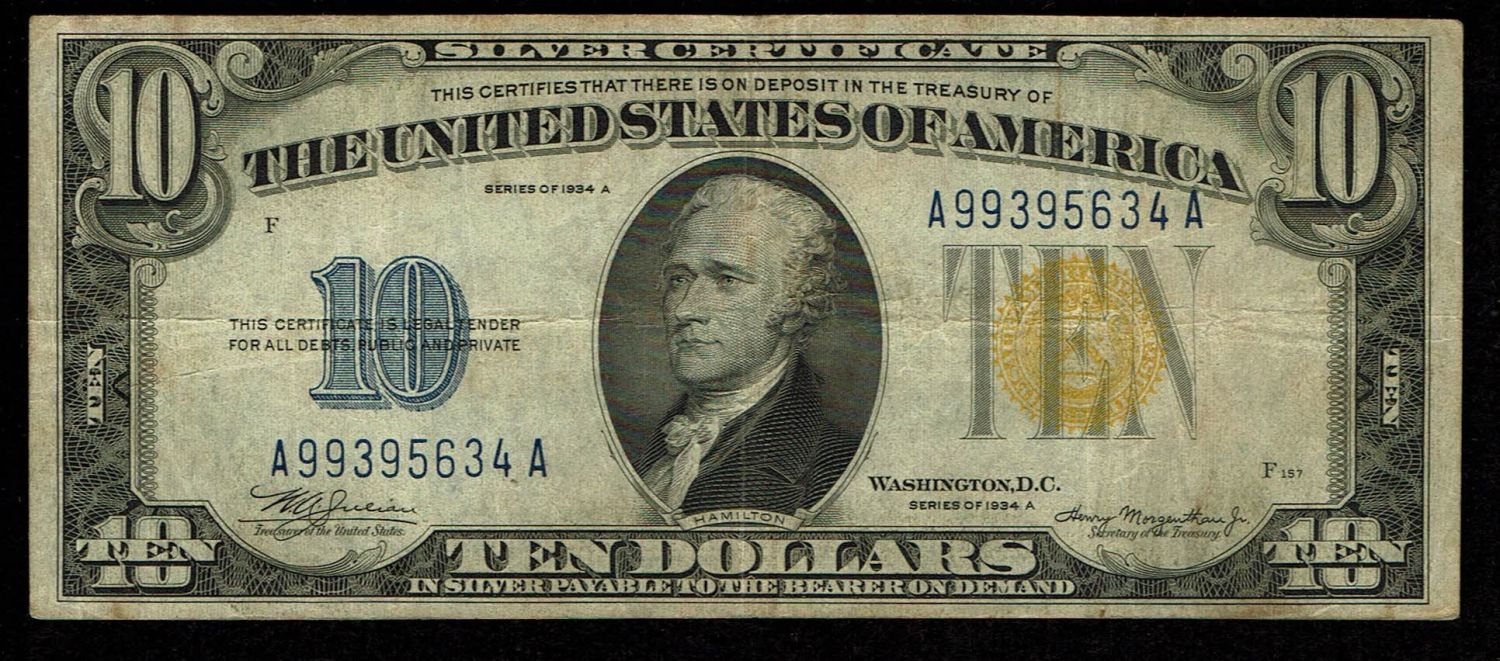 USA - 10 Dollars 1934 - F - Gold certificate - 1 0