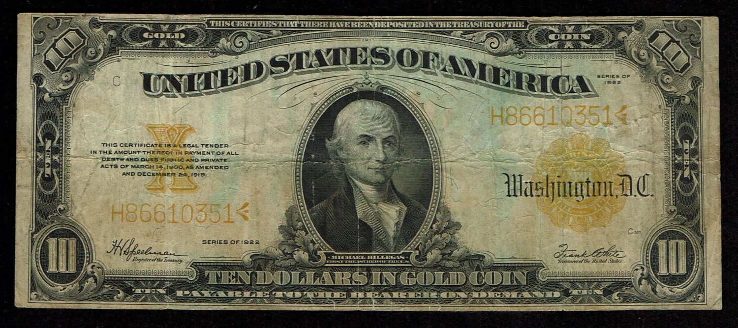 USA - 10 Dollars 1922 - F - Gold certificate - 1 0