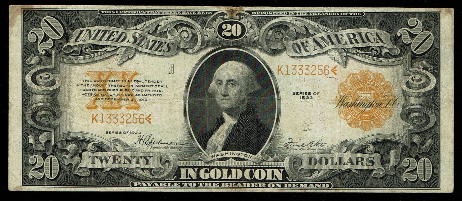USA - 20 Dollar 1922 - F - Gold certificate - 1 0