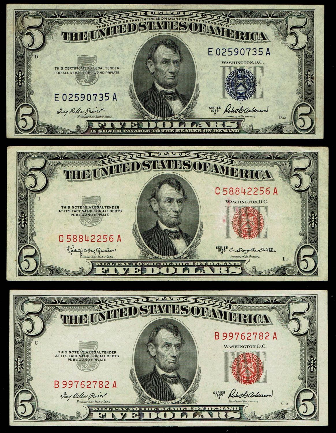 USA - Lot of 13 banknotes of 1 and 5 Dollar from differnet years - F-VF - 1 5