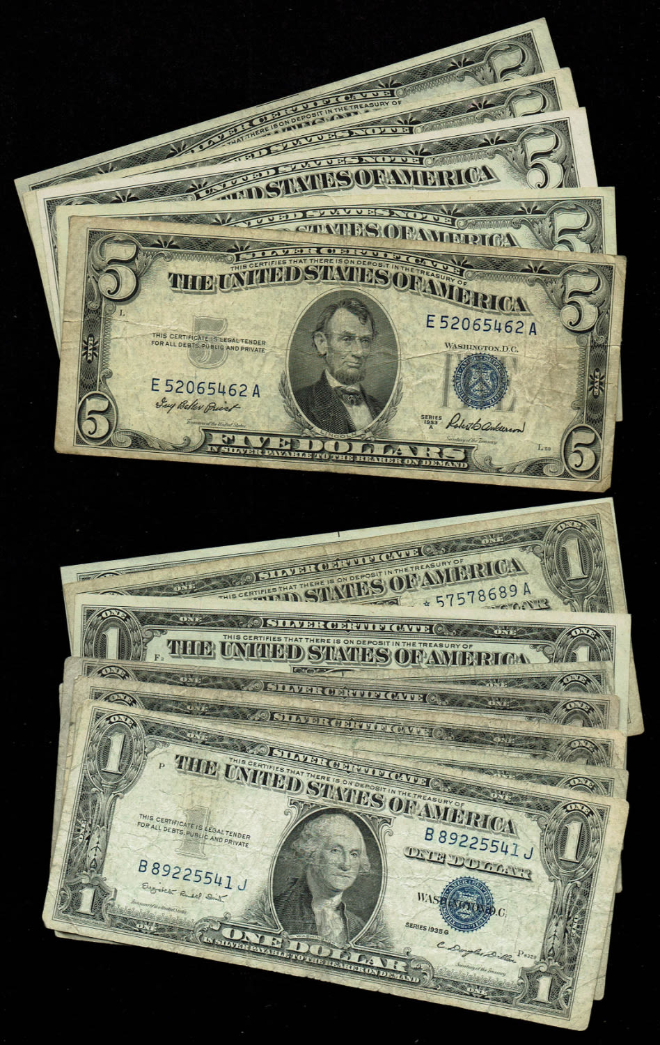 USA - Lot of 13 banknotes of 1 and 5 Dollar from differnet years - F-VF - 1 0