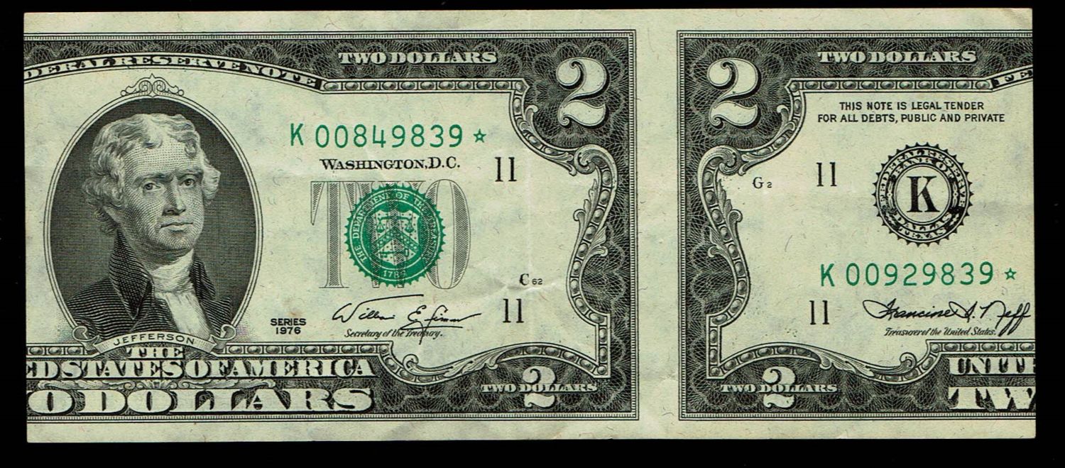 USA - 2 Dollars 1976 - VF - With Star - Printing error? (may have been cut from a sheet) - 1 0