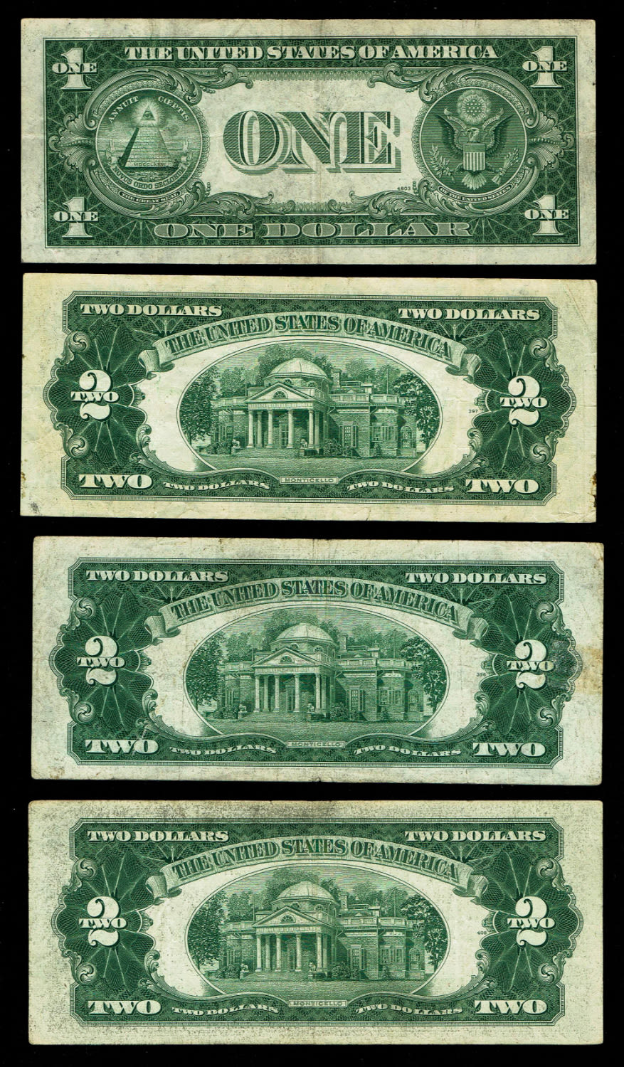 USA - Lot of 15 banknotes of 1 and 2 Dollars from different years - VF - 1 4