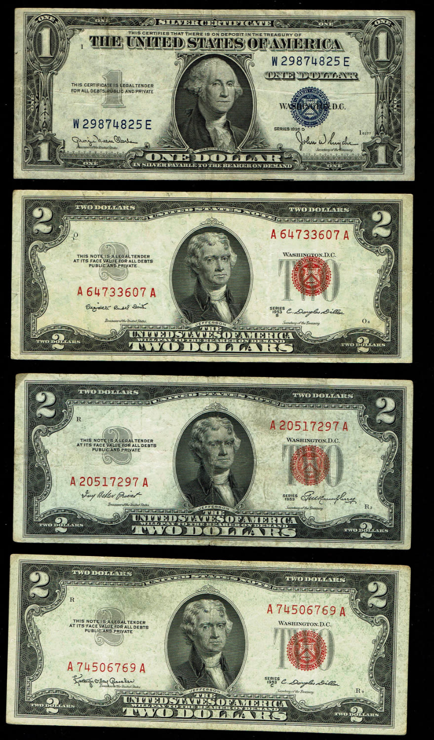 USA - Lot of 15 banknotes of 1 and 2 Dollars from different years - VF - 1 3