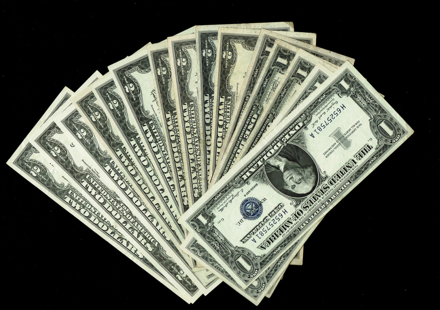 USA - Lot of 15 banknotes of 1 and 2 Dollars from different years - VF - 1 0