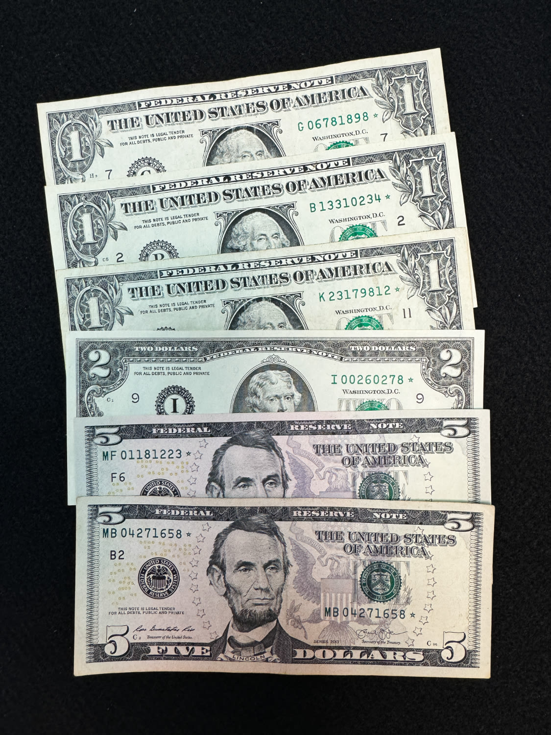 USA - Lot of 6 Banknotes of 1, 2 and 5 Dollars, different years - All with a star - VF - 1 0