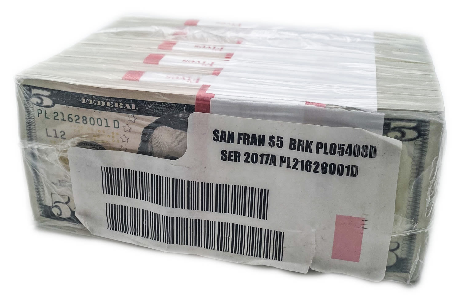 USA - Bundle of 1000 banknotes of 5 Dollar 2017, in original packaging (10 packs of 100 bills) - UNC - 1 0