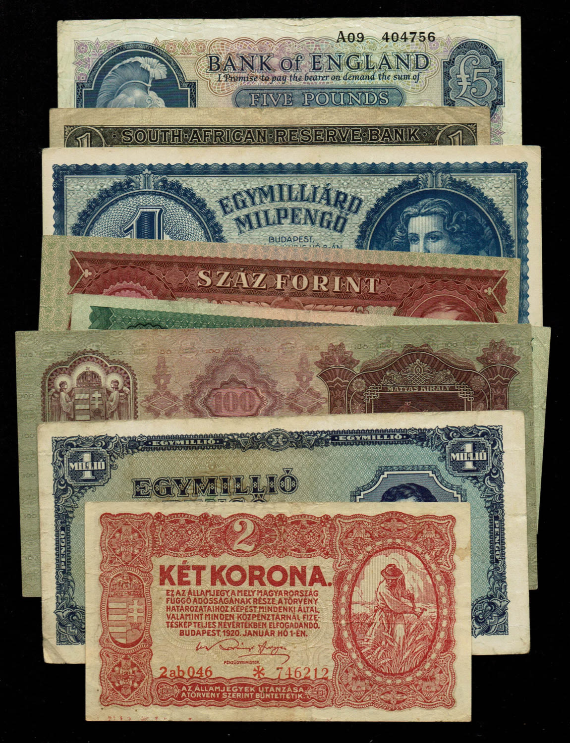 World - A group of 8 banknotes from several European countries, different conditions and years - 1 0