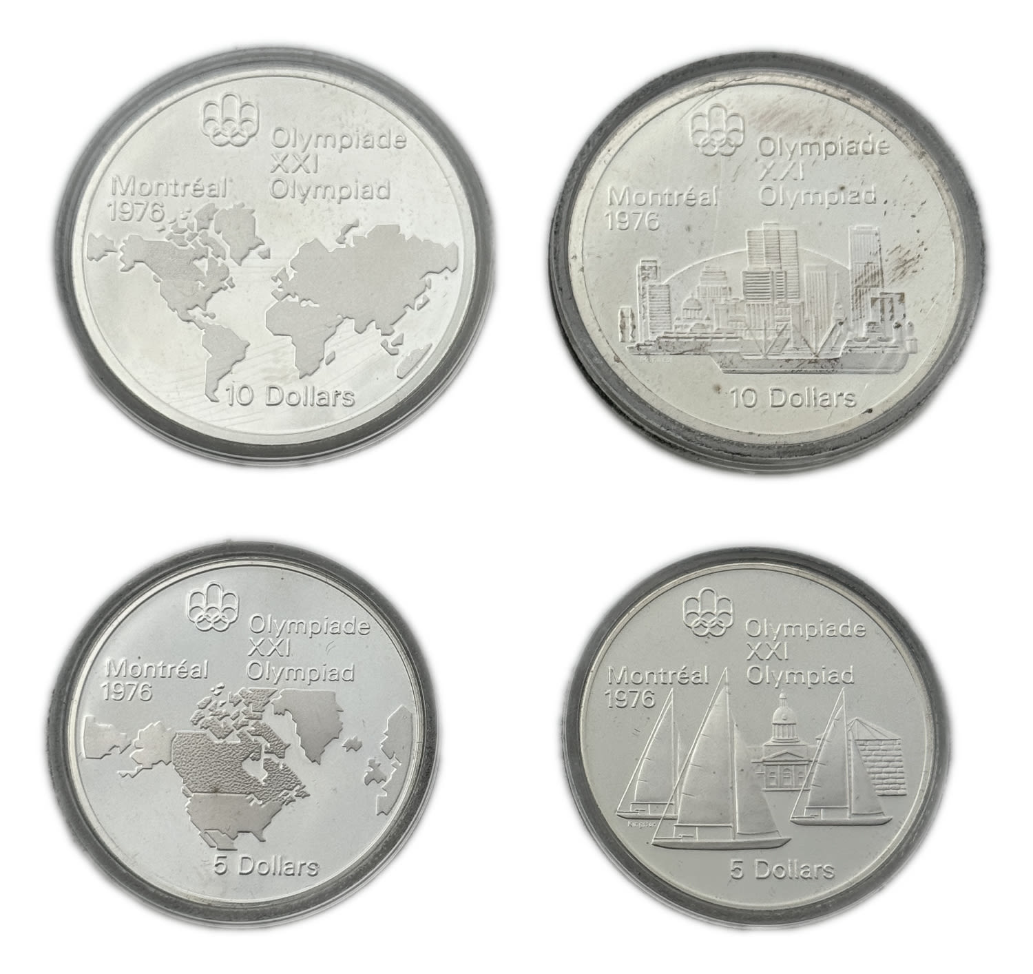Canada - 1973 - 1976 Montreal Olympics - 5 and 10 Dollars - $10 weight of 48.600 grams, $5 weight of 24.300 grams ... - 1 1