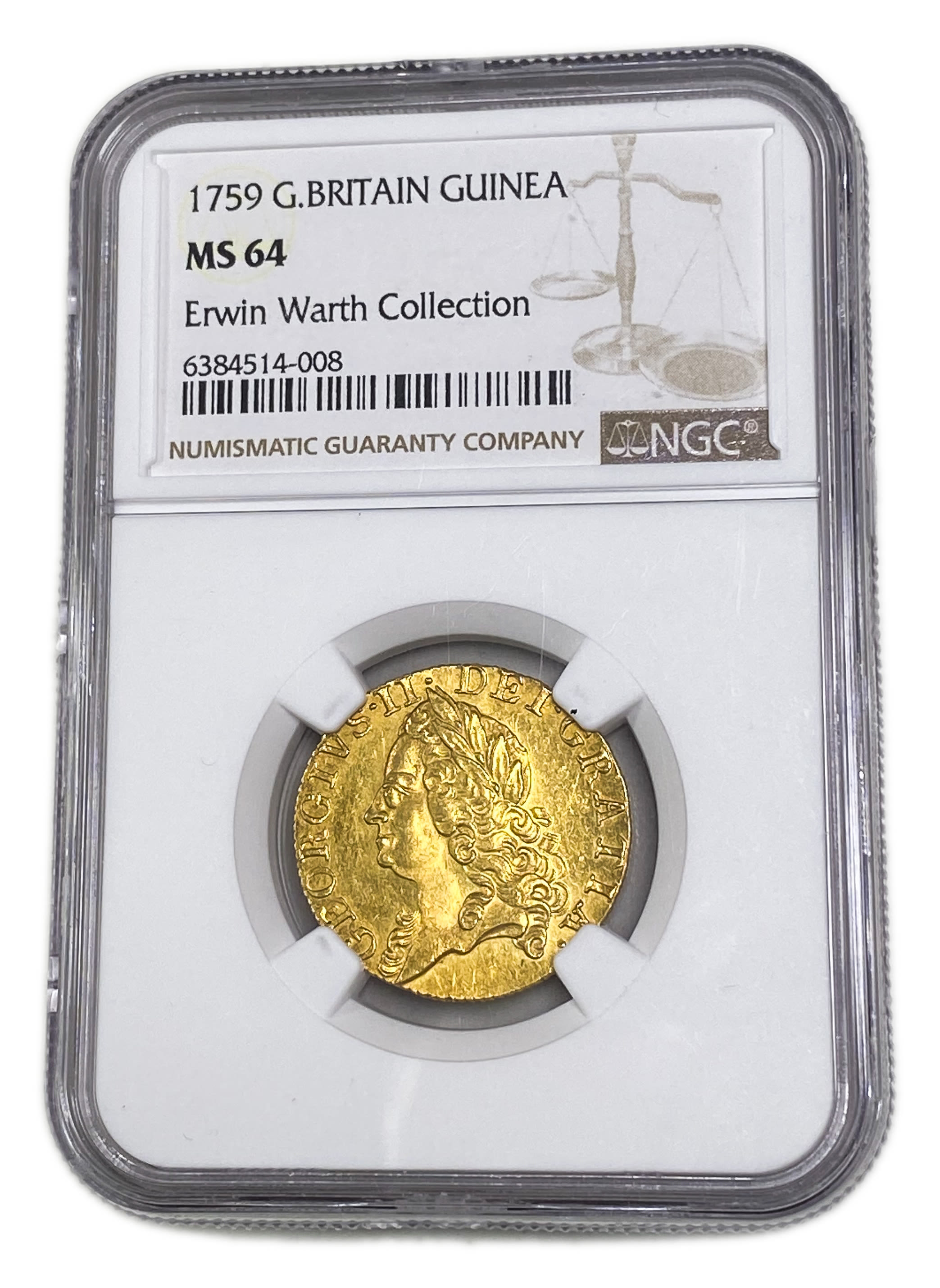 United Kingdom - 1 Guinea 1759 - George II Older portrait - NGC MS 64 - Highest grade - Very Rare - 1 2
