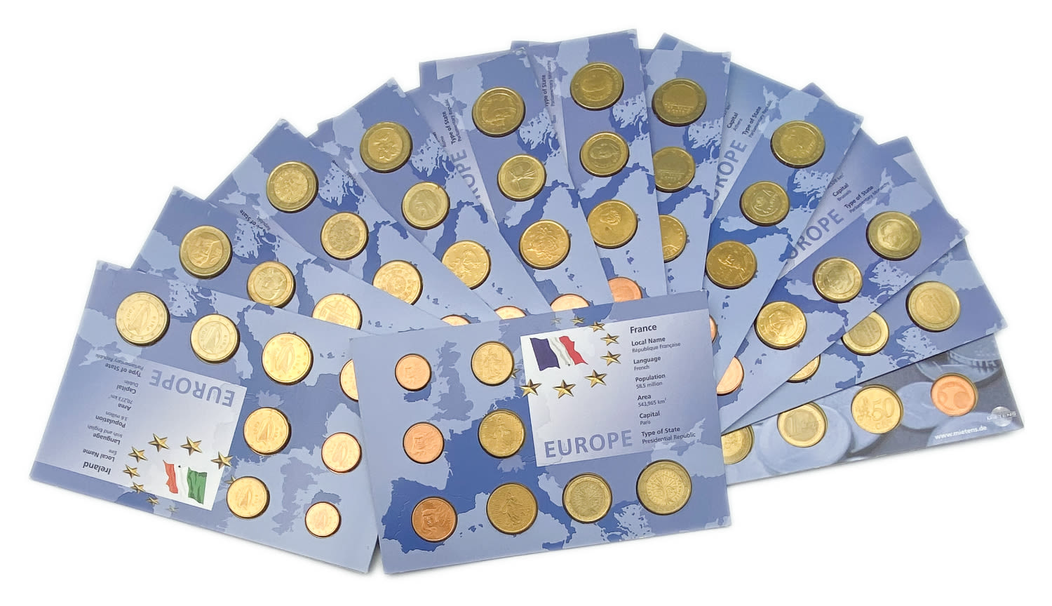 Europe - Lot of 12 sets of Euro coins, different countries, the first set of coins to issue Euro coins in that country