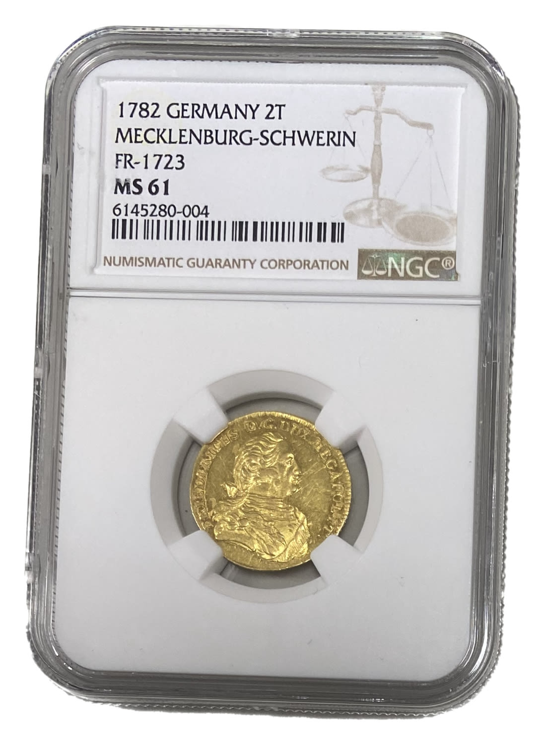 Germany - Mecklenburg-Schwerin, Duchy of Mecklenburg-Schwerin 2 Thalers 1782 - NGC MS 61 - Frederick II - Gold 875 ... - 1 2