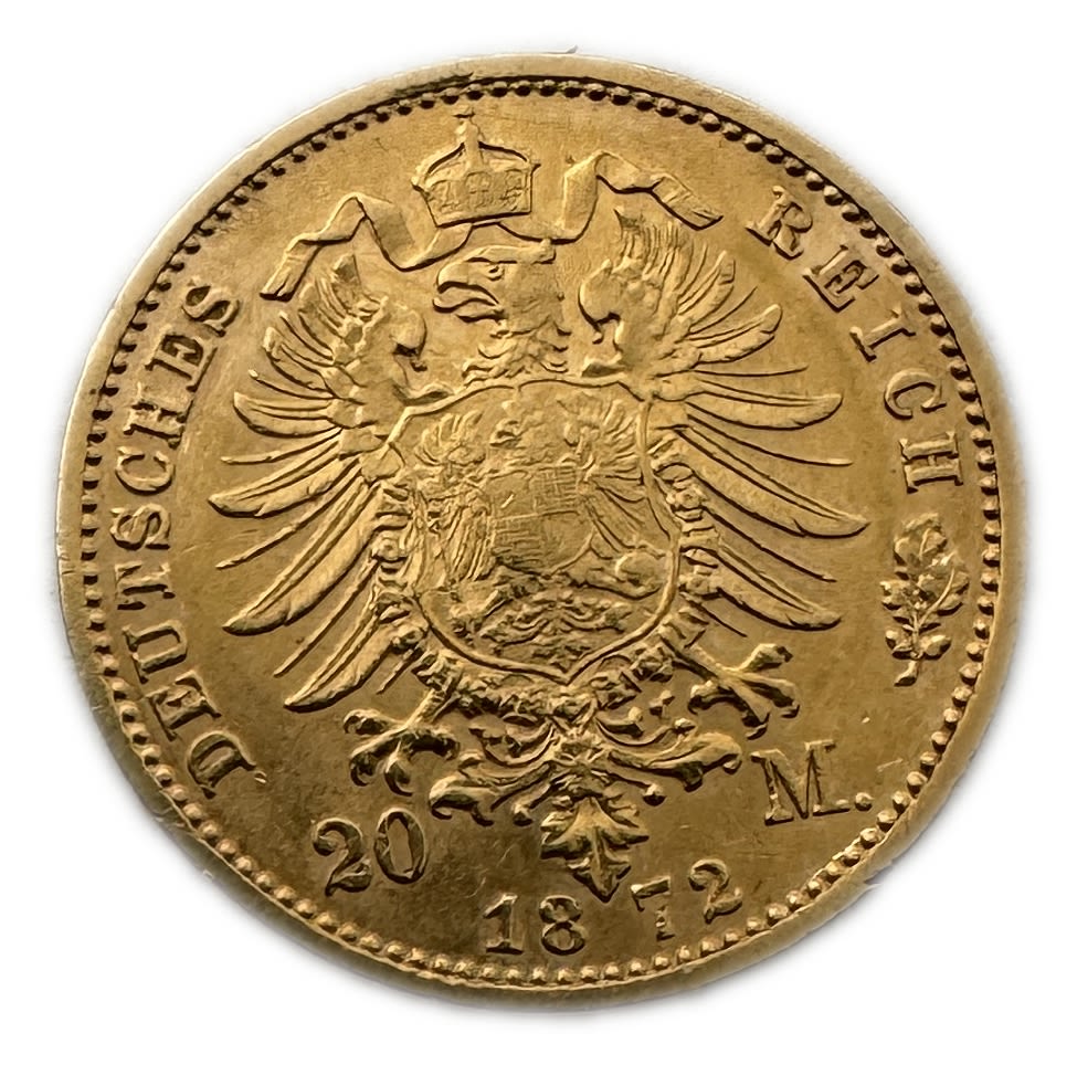 Germany Prussia – 20 Mark 1872 – Wilhelm I – Gold 900, 7.95g, 22mm