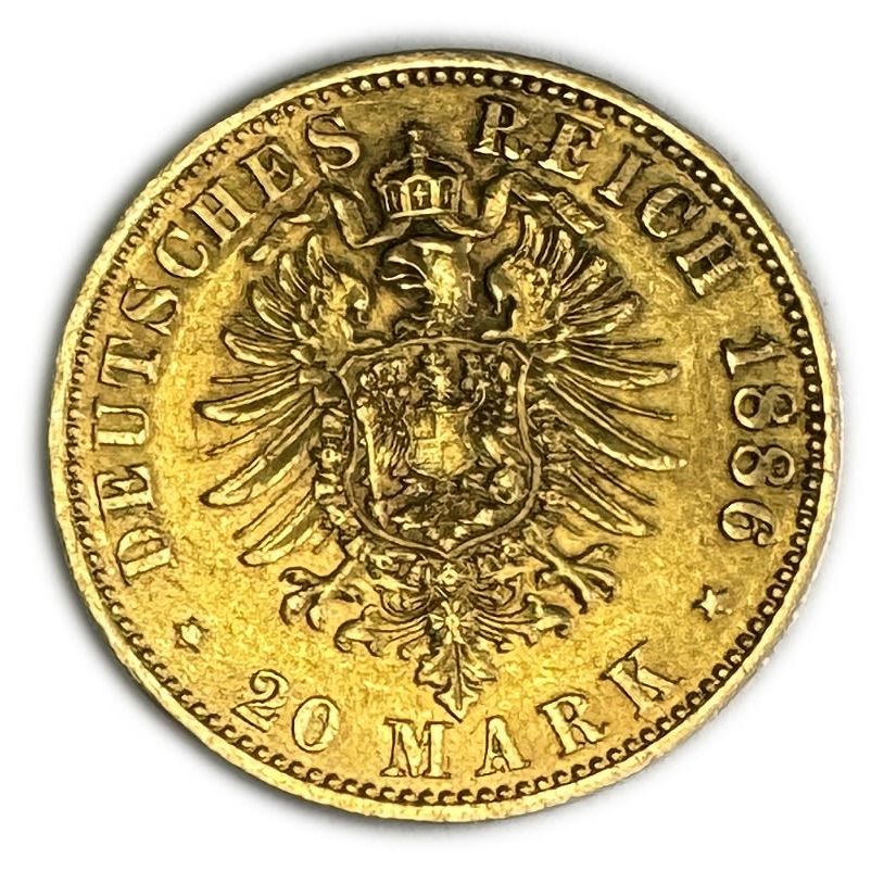 Germany Prussia – 20 Mark 1886 – Wilhelm I – Gold 900, 7.95g, 22mm