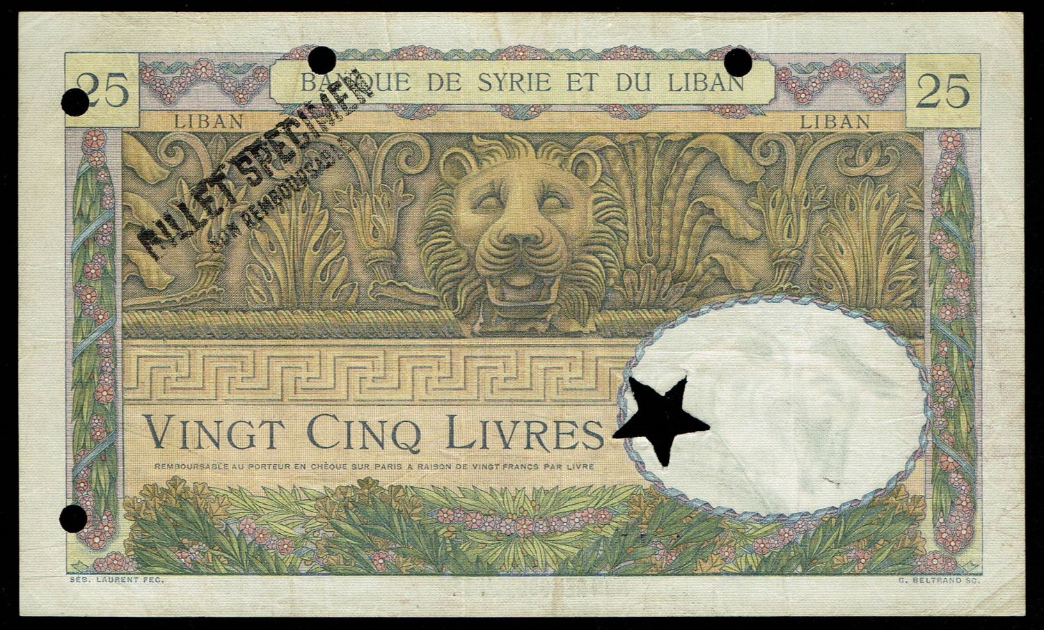 Lebanon - 25 Livres 1945-1950 - SPECIMEN - VF - 1 1