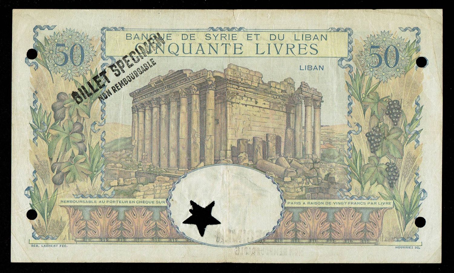 Lebanon - 50 Livres 1945-1950 - SPECIMEN - XF - 1 1
