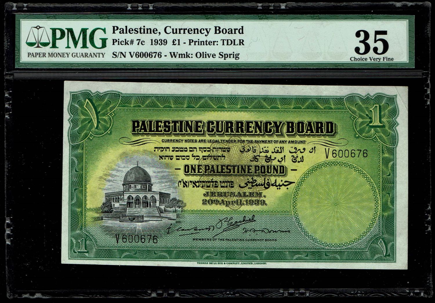 Palestine - 1 Pound 1939 - PMG 35 - Prefix V - 1 0