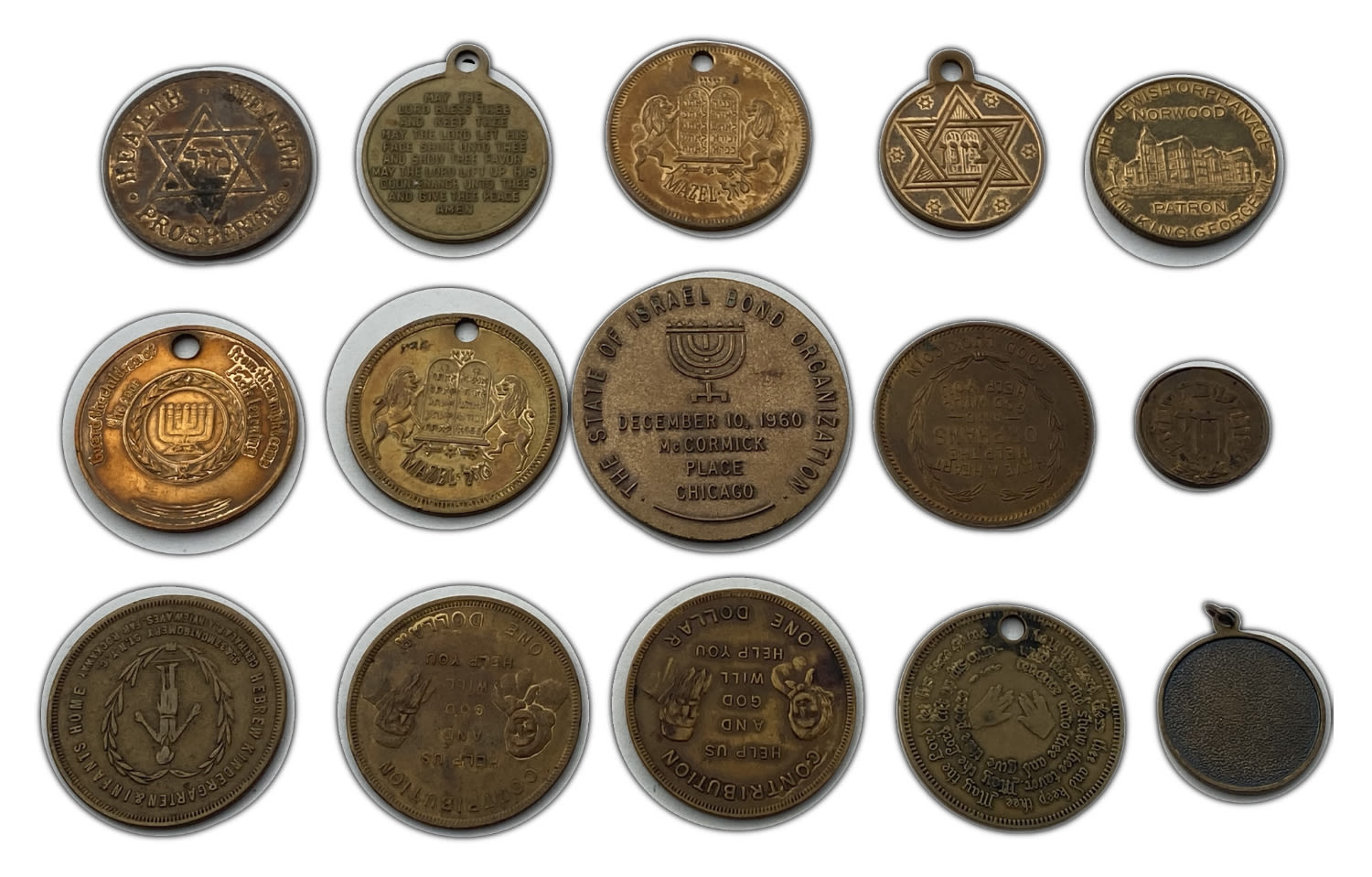 Judaica / Zionism - a collection of 15 Jewish tokens and medals from the 1940s-1960s, most of them from the USA - 1 1