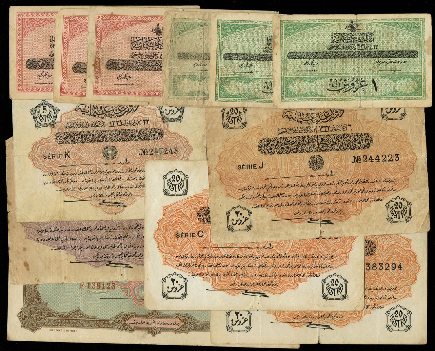 Turkey / Ottoman Empire - 1, 2.5, 5, 20 Kurush (Piaster) and 1 Lira 1916' - G-VF - 1 0