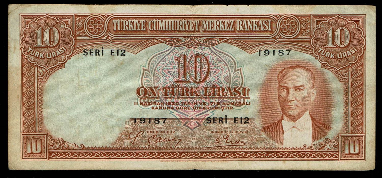 Turkey / Ottoman Empire - 10 Lira 1939-1952 - VF - 1 0