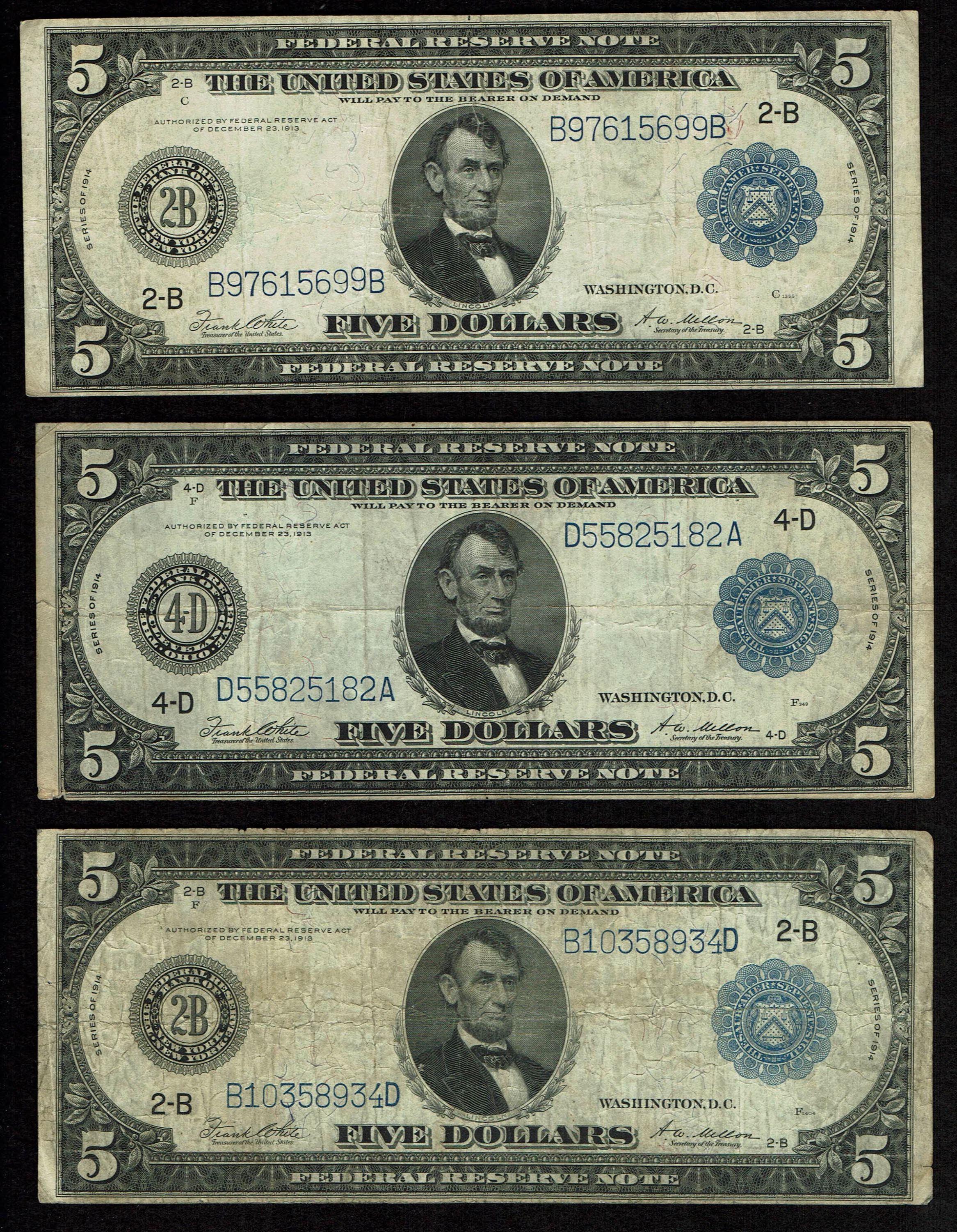 USA - Lot of 3 banknotes of 5 Dollar 1923 - F-VF - 1 0