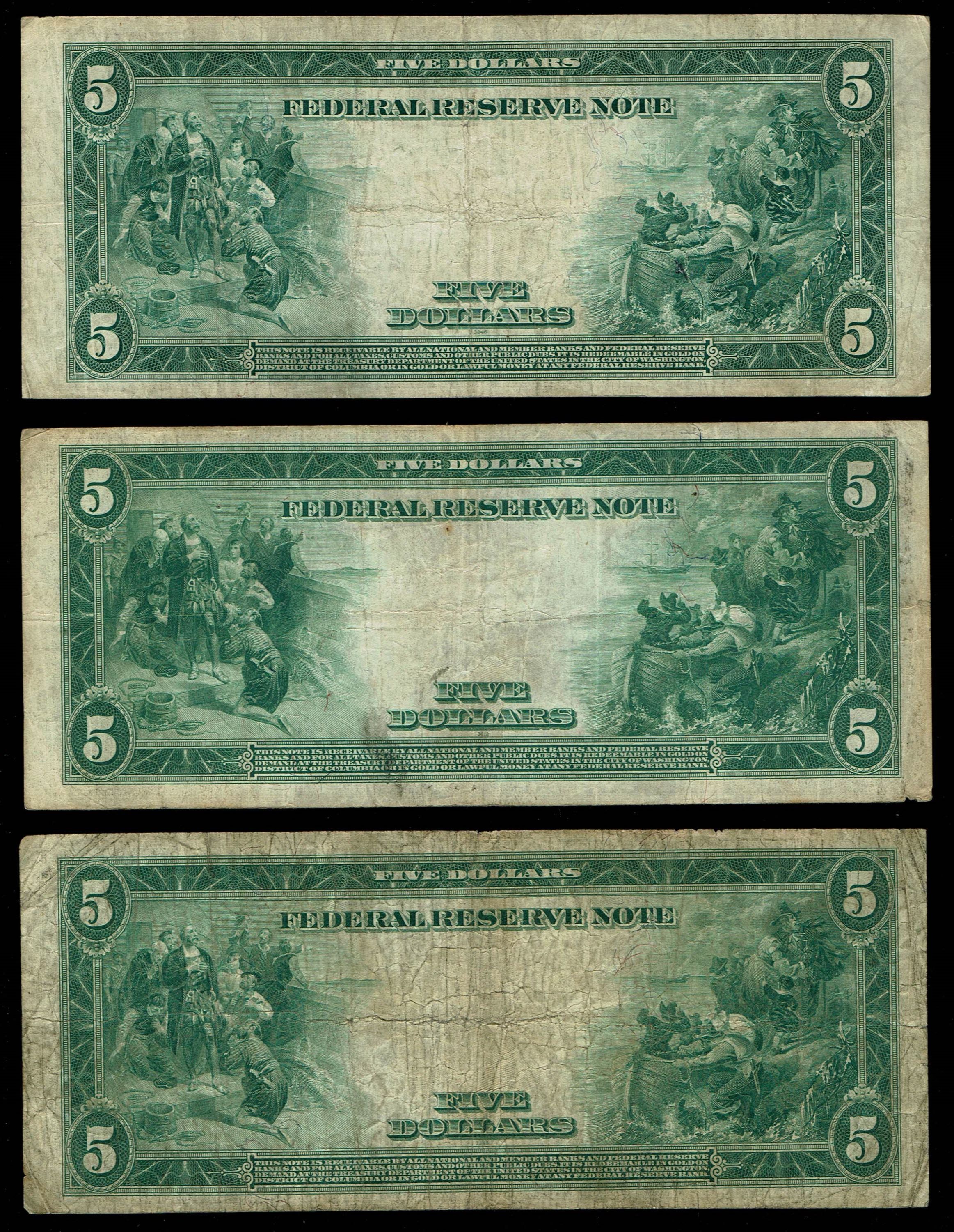 USA - Lot of 3 banknotes of 5 Dollar 1923 - F-VF - 1 1