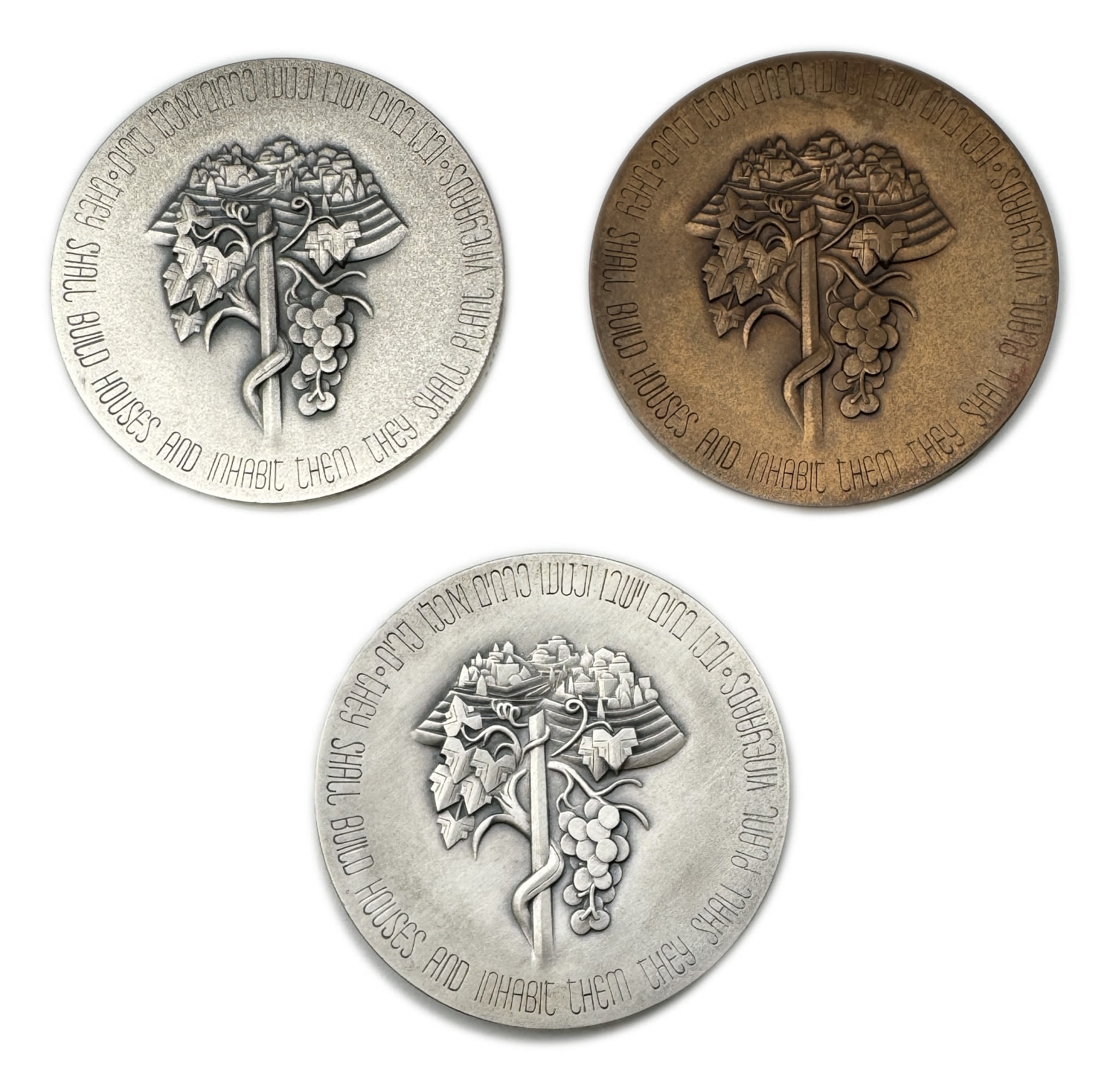 Israel - 3 medals, 30 years of Israel, 1 silver999 (80g), 1 silvered, 1 bronze - 59mm - 1 0