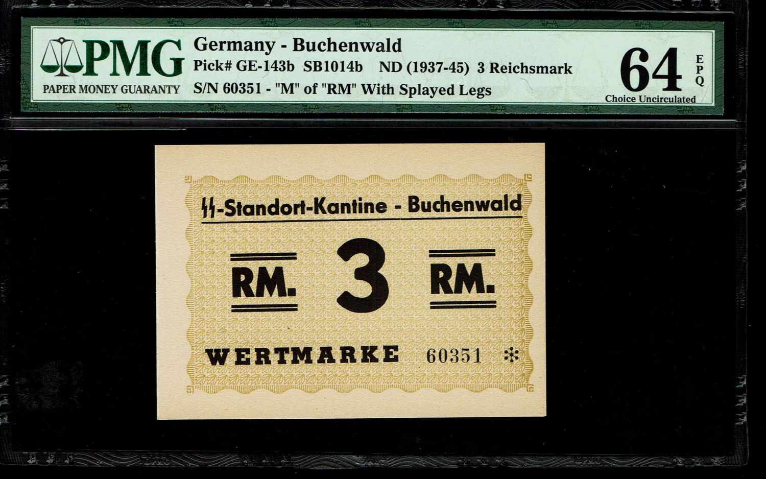 Holocaust concentration camps money - Germany - 3 mark 1937-1944 - Buchenwald camp - PMG 64 EPQ
"M" with ... - 1 0