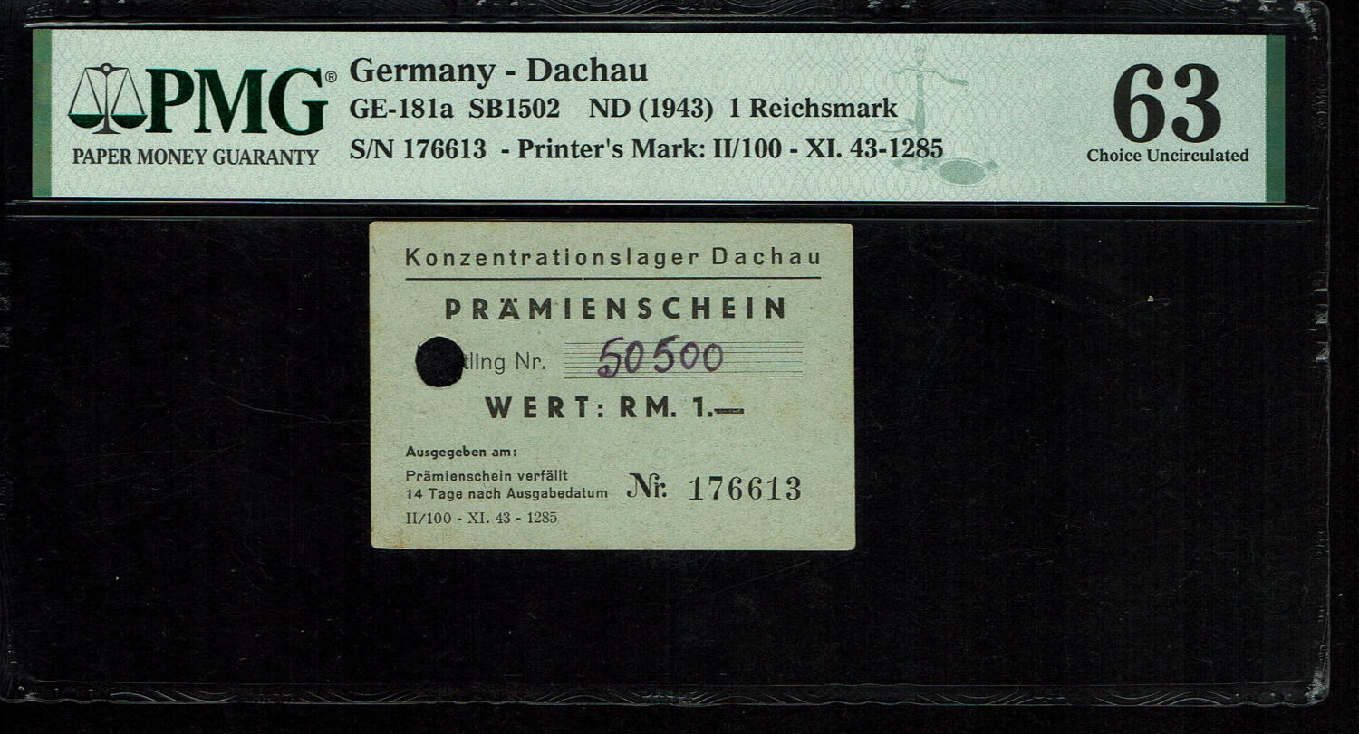 Holocaust concentration camps money - Germany - 1 Mark 1943 - Dachau - PMG 63 - Very Rare
The ... - 1 0